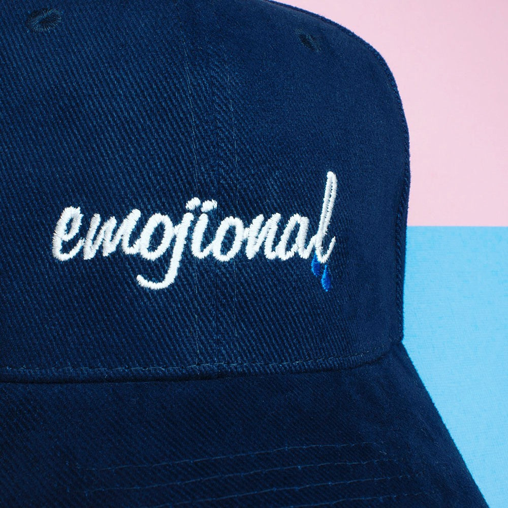 Emojional Embroidered Baseball Cap - Navy by Hatty Hats Embroidery - The Facts Blog Main Image