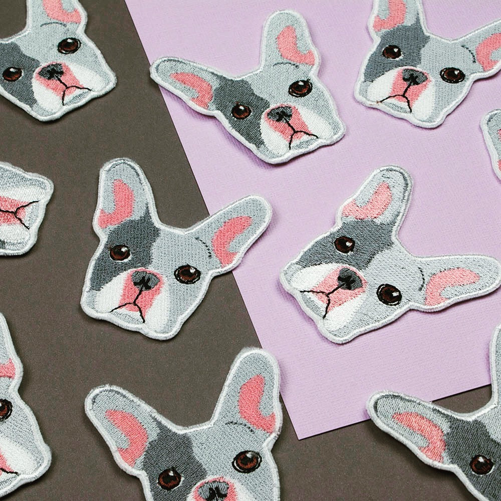 French Bulldog Iron on / Sew on Embroidered Patch by Hatty Hats Embroidery - The Facts Blog Main Image