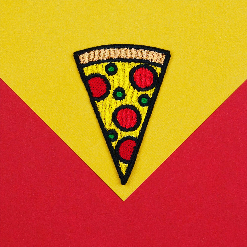 Pizza Slice Iron on / Sew on Embroidered Patch by Hatty Hats Embroidery - The Facts Blog Main Image