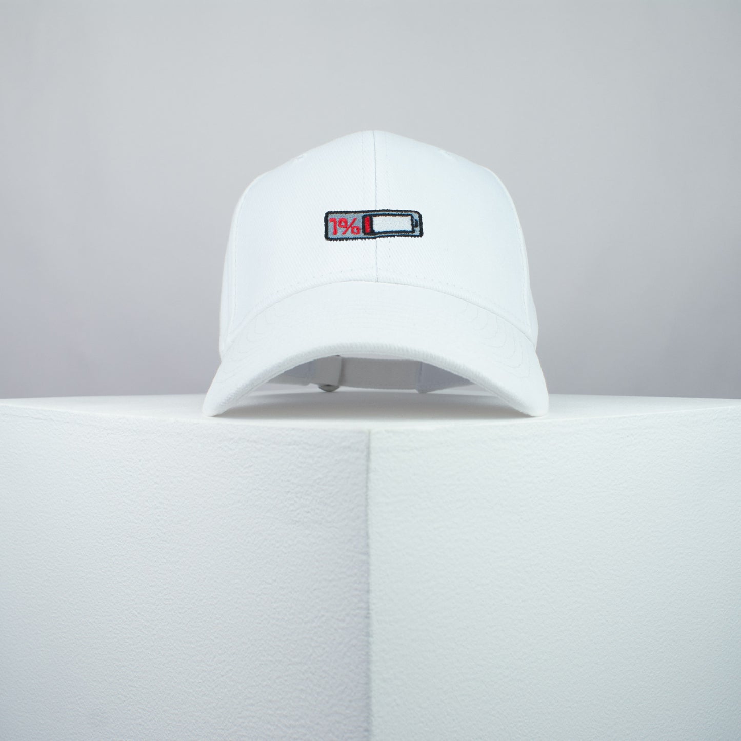 1% Battery embroidered baseball cap white / iPhone / gift / phone / embroidery / patch / hat / dad hat / cap / iron on patch / embroidered patch / badge / applique / embroidered / punk patches / trucker hat / snapback / caps / dad hats / baseball hat / mens hat / womens hat / embroidered hat / dad cap / embroidered cap