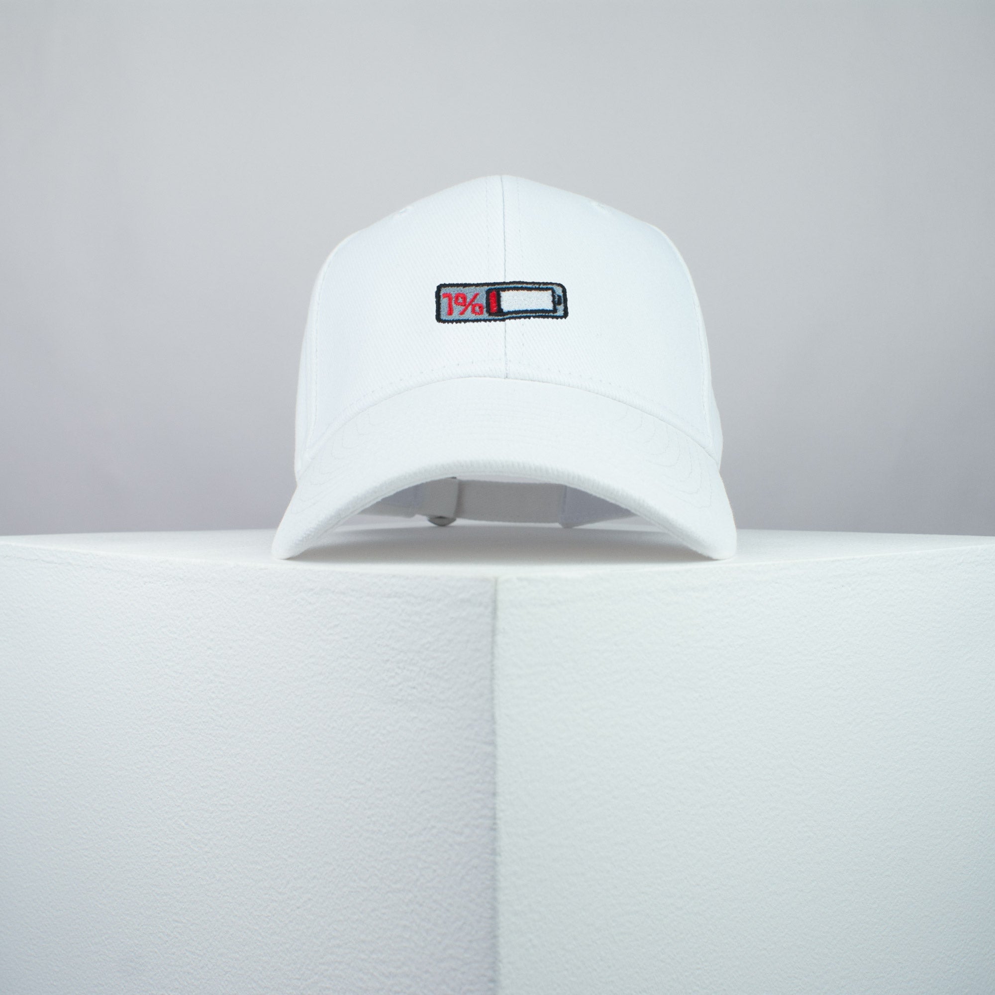 1% Battery embroidered baseball cap white / iPhone / gift / phone / embroidery / patch / hat / dad hat / cap / iron on patch / embroidered patch / badge / applique / embroidered / punk patches / trucker hat / snapback / caps / dad hats / baseball hat / mens hat / womens hat / embroidered hat / dad cap / embroidered cap