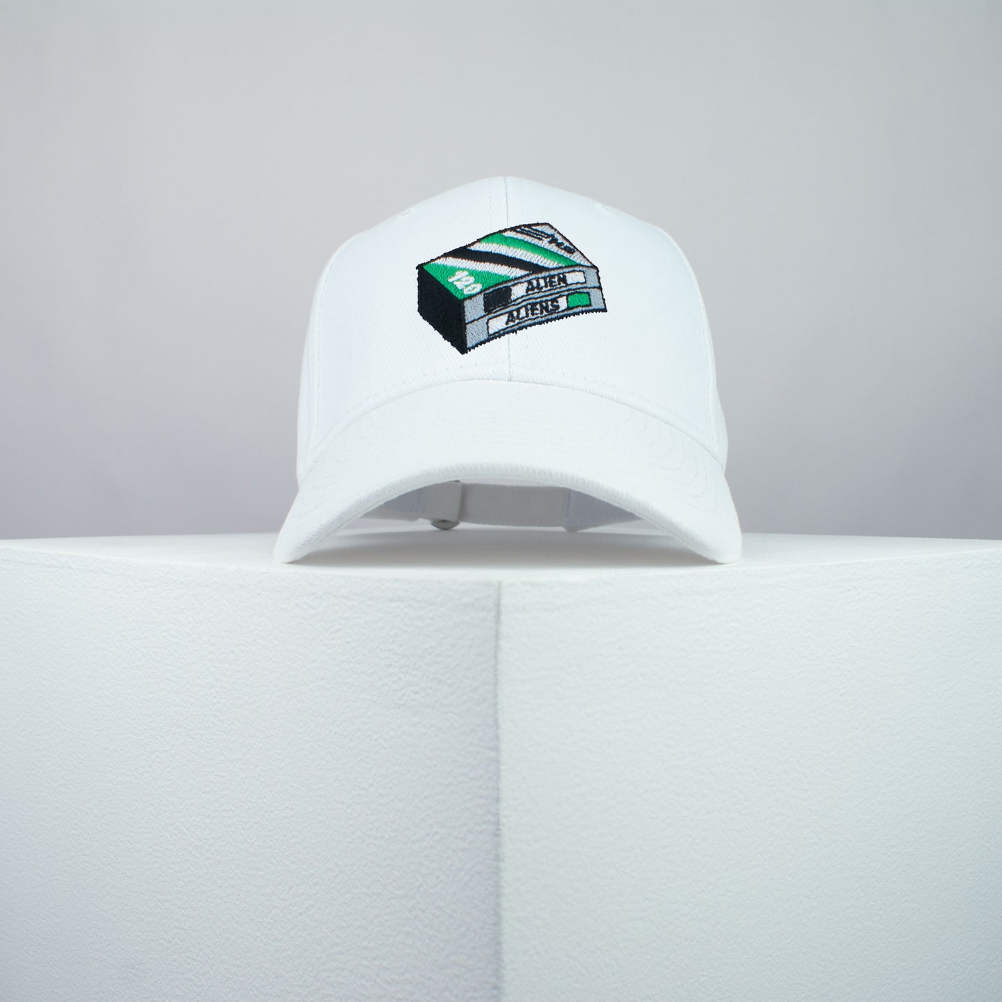 Alien / Aliens Movie embroidered baseball cap white / Retro VHS / UFO / Movie / Predator / embroidery / patch / dad / hat / cap / clothing // Hatty Hats / iron on patch / dad hat embroidered patch / badge / applique / embroidered / punk patches / trucker hat / snapback / caps / dad hats / baseball hat / mens hat / womens hat / embroidered hat / dad cap / embroidered cap