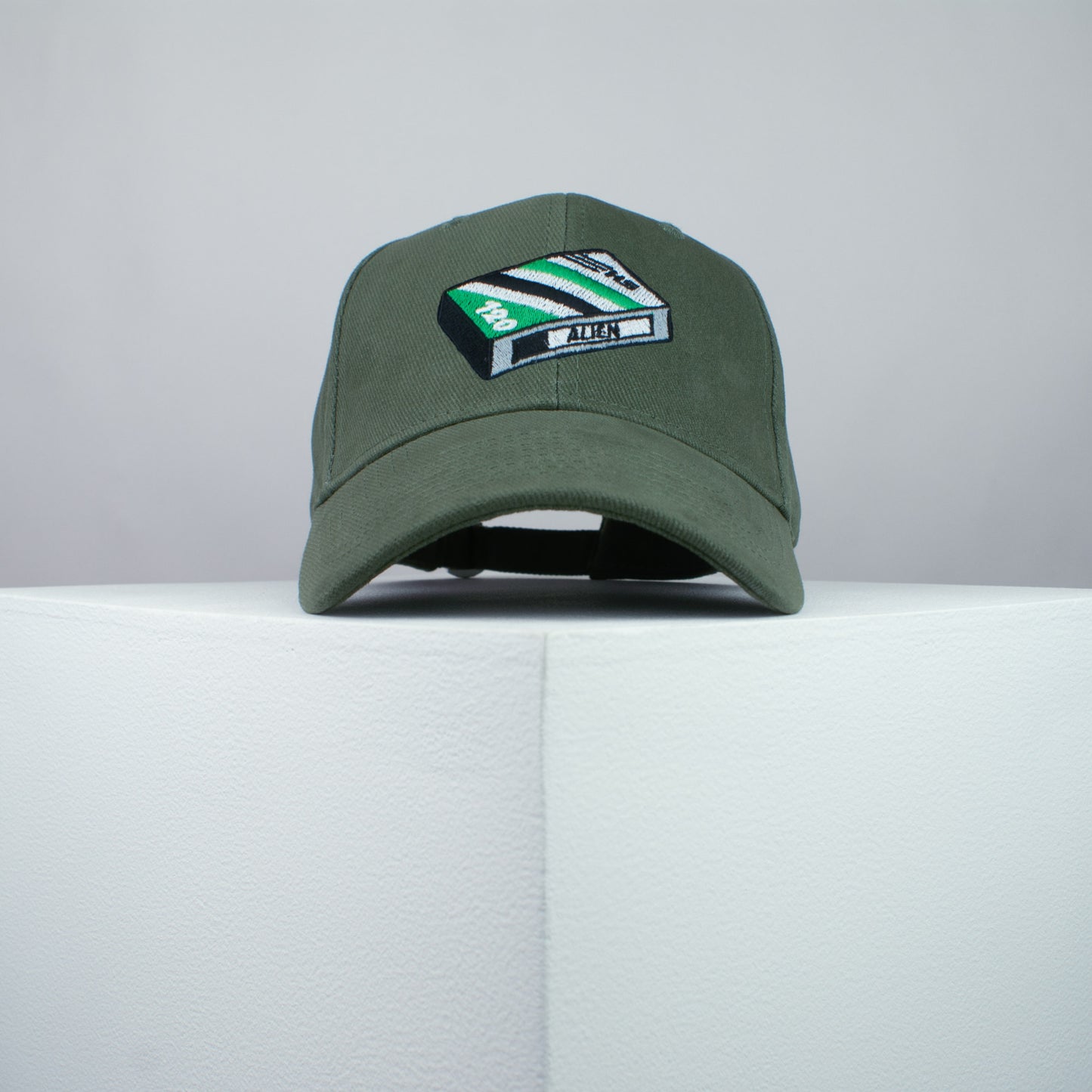 Alien Movie embroidered baseball cap olive green / Retro VHS / UFO / Movie / Predator / Aliens / embroidery / patch / dad / hat / cap / clothing // Hatty Hats / iron on patch / dad hat embroidered patch / badge / applique / embroidered / punk patches / trucker hat / snapback / caps / dad hats / baseball hat / mens hat / womens hat / embroidered hat / dad cap / embroidered cap