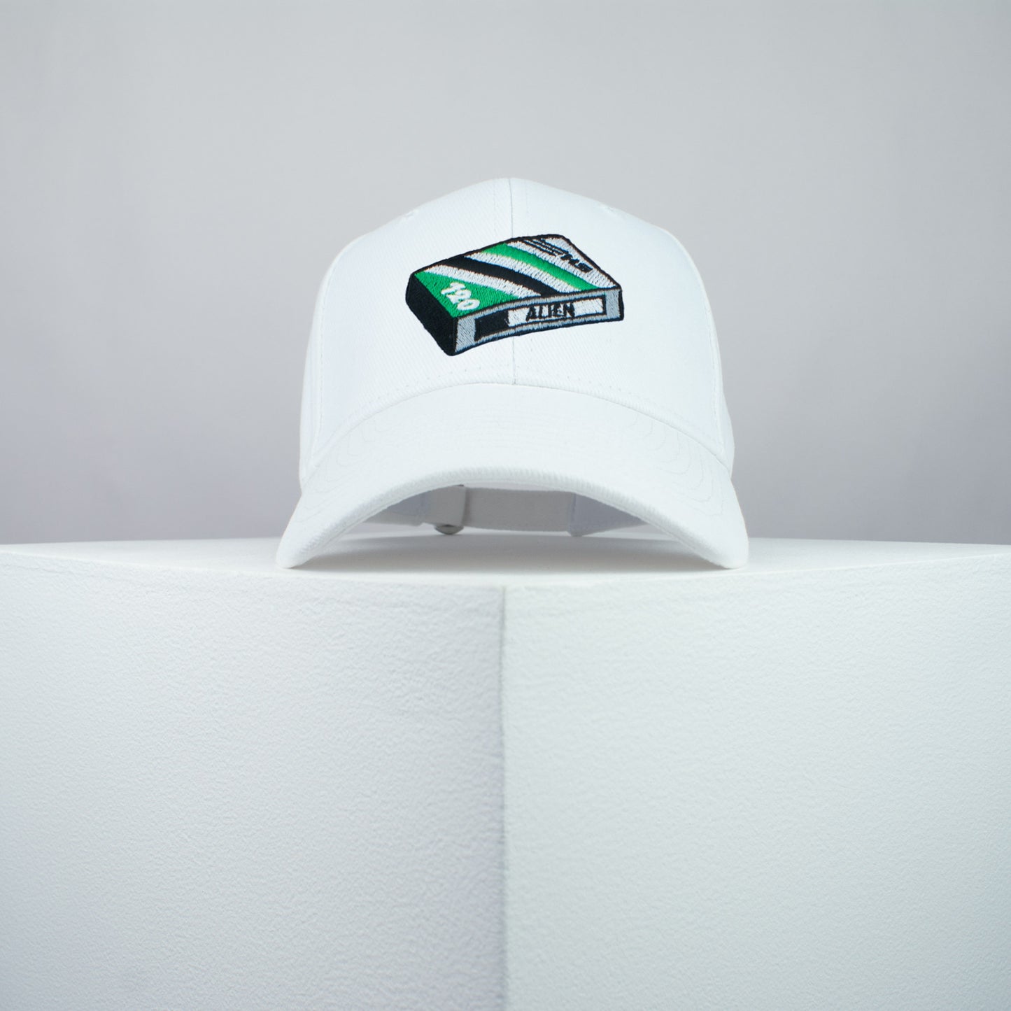 Alien Movie embroidered baseball cap white / Retro VHS / UFO / Movie / Predator / Aliens / embroidery / patch / dad / hat / cap / clothing // Hatty Hats / iron on patch / dad hat embroidered patch / badge / applique / embroidered / punk patches / trucker hat / snapback / caps / dad hats / baseball hat / mens hat / womens hat / embroidered hat / dad cap / embroidered cap