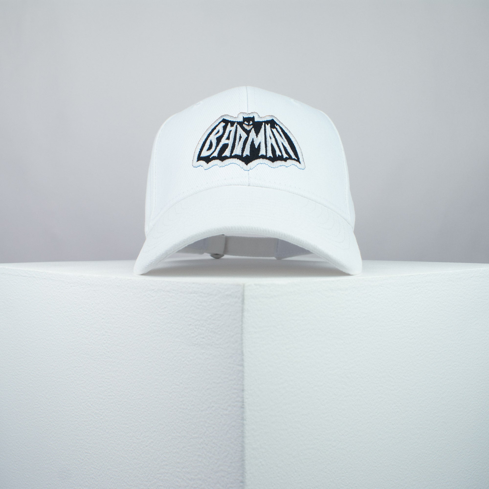 Badman Batman embroidered baseball cap white / superhero / superman / DC comics / marvel / embroidery / patch / dad / hat / cap / clothing // Hatty Hats / iron on patch / dad hat embroidered patch / badge / applique / embroidered / punk patches / trucker hat / snapback / caps / dad hats / baseball hat / mens hat / womens hat / embroidered hat / dad cap / embroidered cap