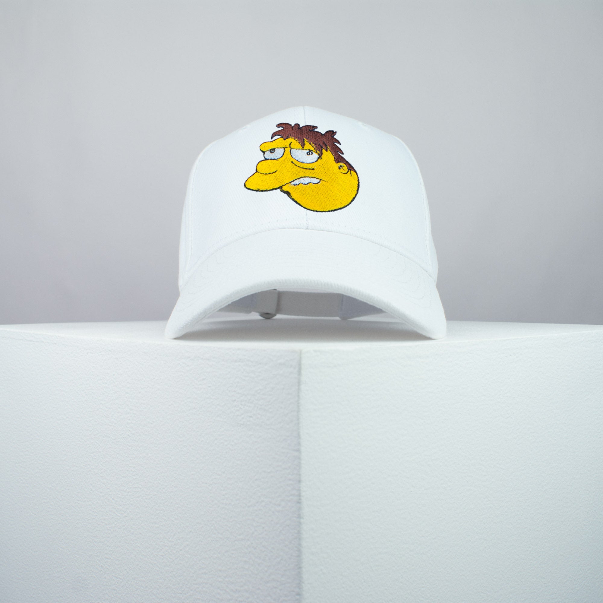 Barney Gumble embroidered baseball cap white / the simpsons / bart / marge / homer / embroidery / patch / hat / dad hat / cap / iron on patch / embroidered patch / badge / applique / embroidered / punk patches / trucker hat / snapback / caps / dad hats / baseball hat / mens hat / womens hat / embroidered hat / dad cap / embroidered cap