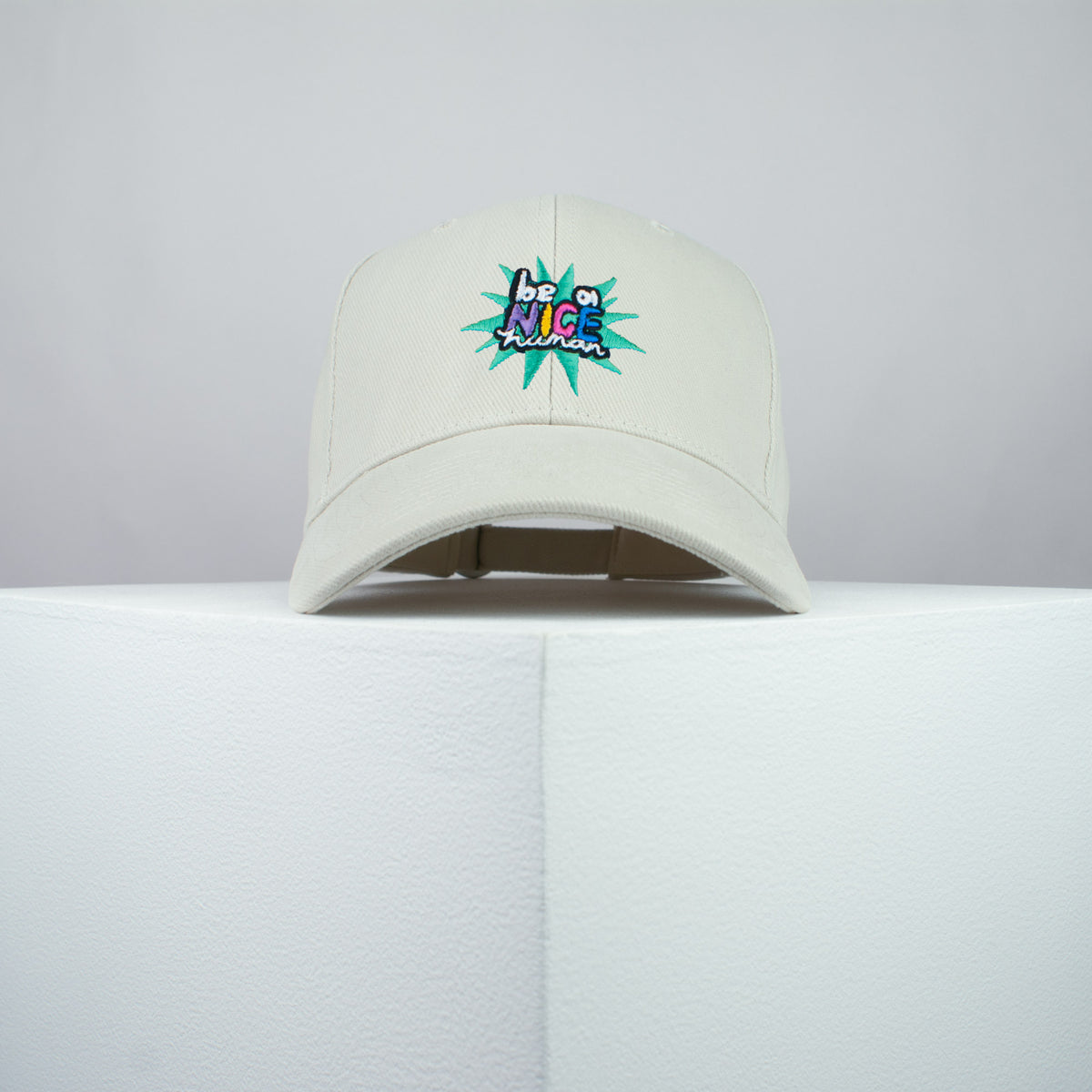 Be a nice human embroidered baseball cap beige / 90s / retro / vintage / rainbow / embroidery / patch / hat / dad hat / cap / iron on patch / embroidered patch / badge / applique / embroidered / punk patches / trucker hat / snapback / caps / dad hats / baseball hat / mens hat / womens hat / embroidered hat / dad cap / embroidered cap
