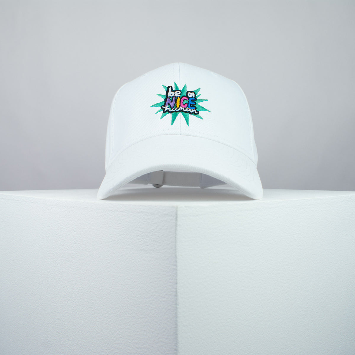 Be a nice human embroidered baseball cap white / 90s / retro / vintage / rainbow / embroidery / patch / hat / dad hat / cap / iron on patch / embroidered patch / badge / applique / embroidered / punk patches / trucker hat / snapback / caps / dad hats / baseball hat / mens hat / womens hat / embroidered hat / dad cap / embroidered cap