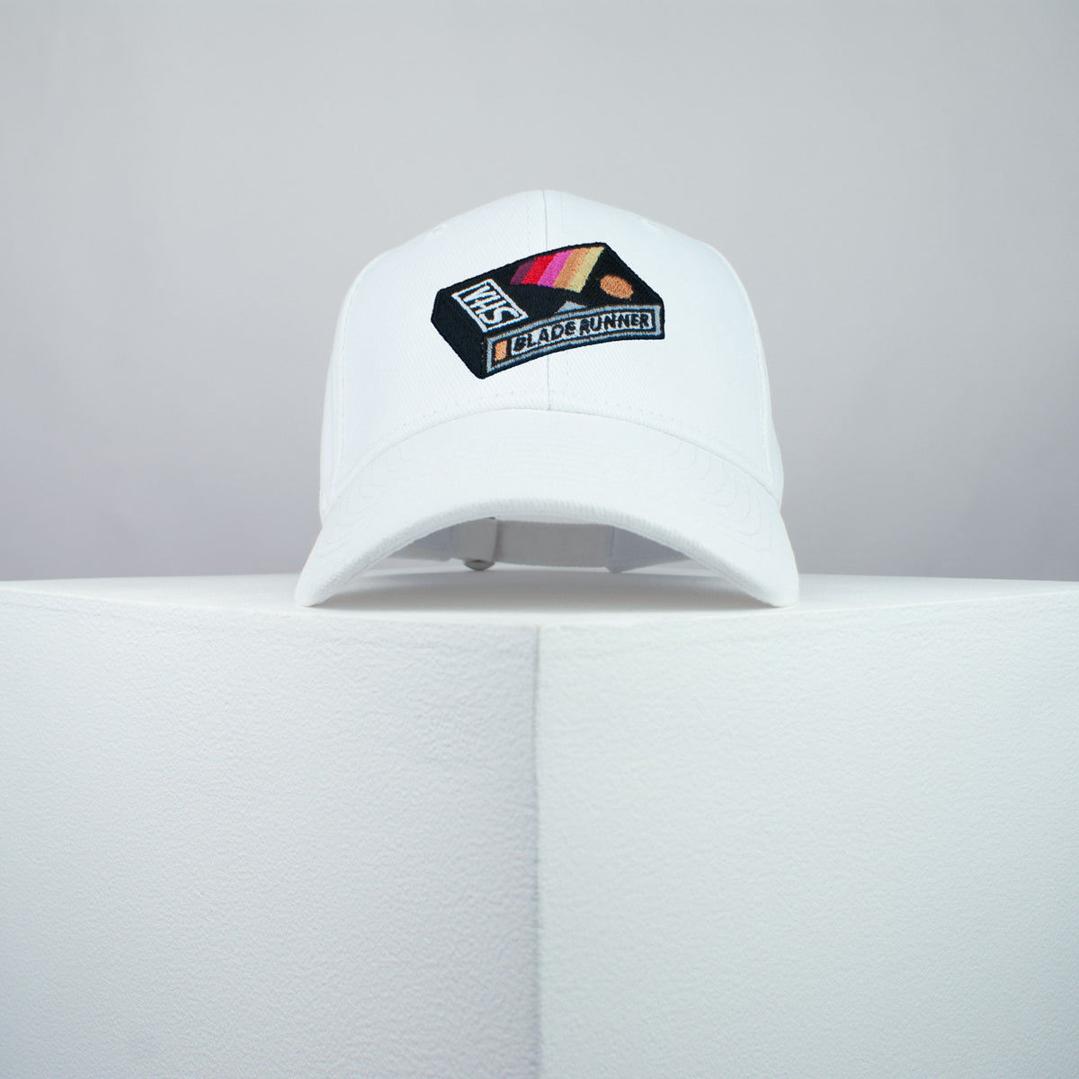 Blade Runner movie embroidered baseball cap white / Retro VHS / Blade Runner 2049 / vintage / video / embroidery / patch / dad / hat / cap / clothing // Hatty Hats / iron on patch / dad hat embroidered patch / badge / applique / embroidered / punk patches / trucker hat / snapback / caps / dad hats / baseball hat / mens hat / womens hat / embroidered hat / dad cap / embroidered cap