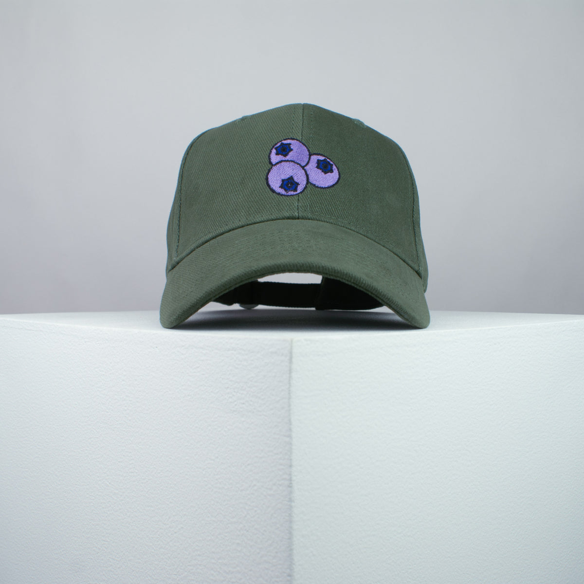 Blueberry embroidered baseball cap olive green / vegan / gift / food / embroidery / patch / hat / dad hat / cap / iron on patch / embroidered patch / badge / applique / embroidered / punk patches / trucker hat / snapback / caps / dad hats / baseball hat / mens hat / womens hat / embroidered hat / dad cap / embroidered cap