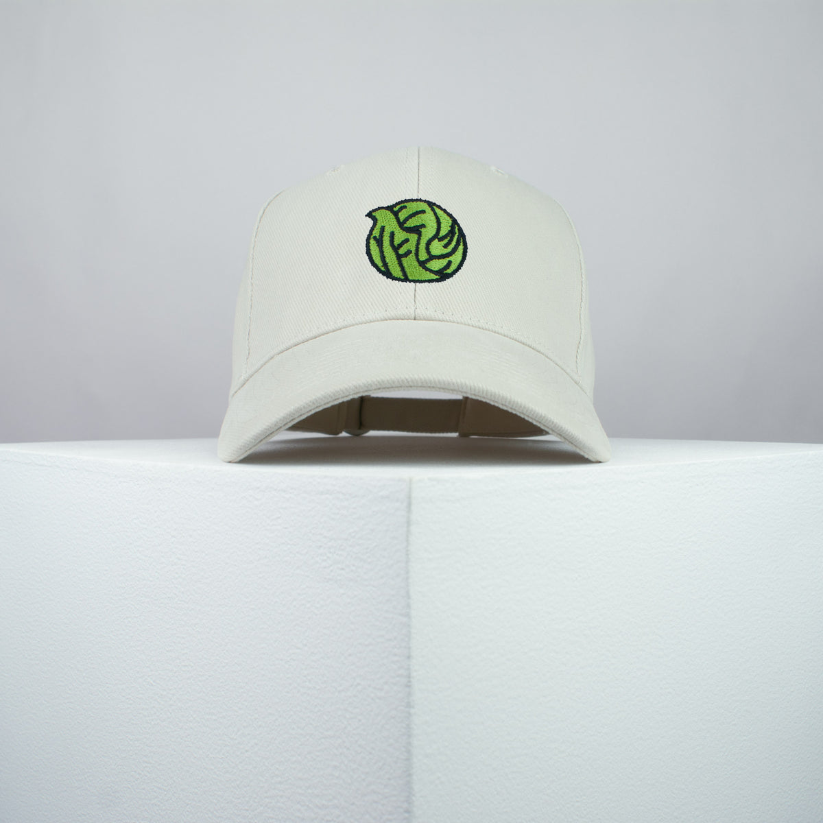 Brussel sprout embroidered baseball cap beige / vegan / gift / food / embroidery / patch / hat / dad hat / cap / iron on patch / embroidered patch / badge / applique / embroidered / punk patches / trucker hat / snapback / caps / dad hats / baseball hat / mens hat / womens hat / embroidered hat / dad cap / embroidered cap