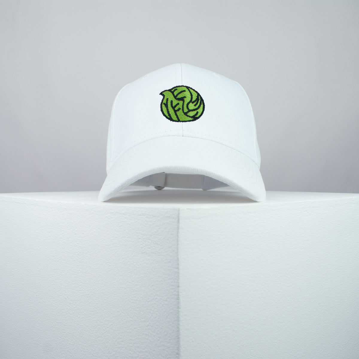 Brussel sprout embroidered baseball cap white / vegan / gift / food / embroidery / patch / hat / dad hat / cap / iron on patch / embroidered patch / badge / applique / embroidered / punk patches / trucker hat / snapback / caps / dad hats / baseball hat / mens hat / womens hat / embroidered hat / dad cap / embroidered cap