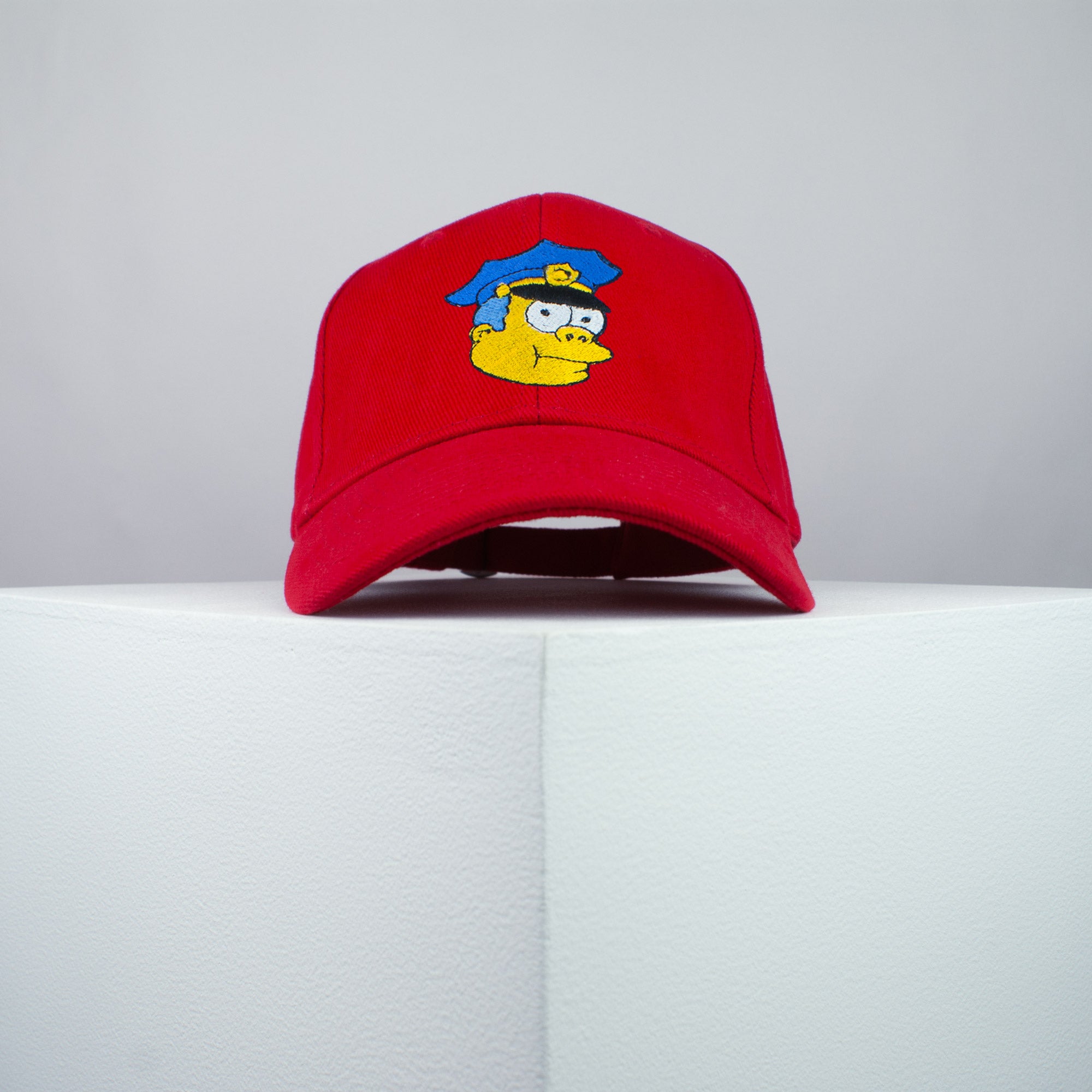 Chief Wiggum embroidered baseball cap red / the simpsons / bart / marge / homer / embroidery / patch / hat / dad hat / cap / iron on patch / embroidered patch / badge / applique / embroidered / punk patches / trucker hat / snapback / caps / dad hats / baseball hat / mens hat / womens hat / embroidered hat / dad cap / embroidered cap