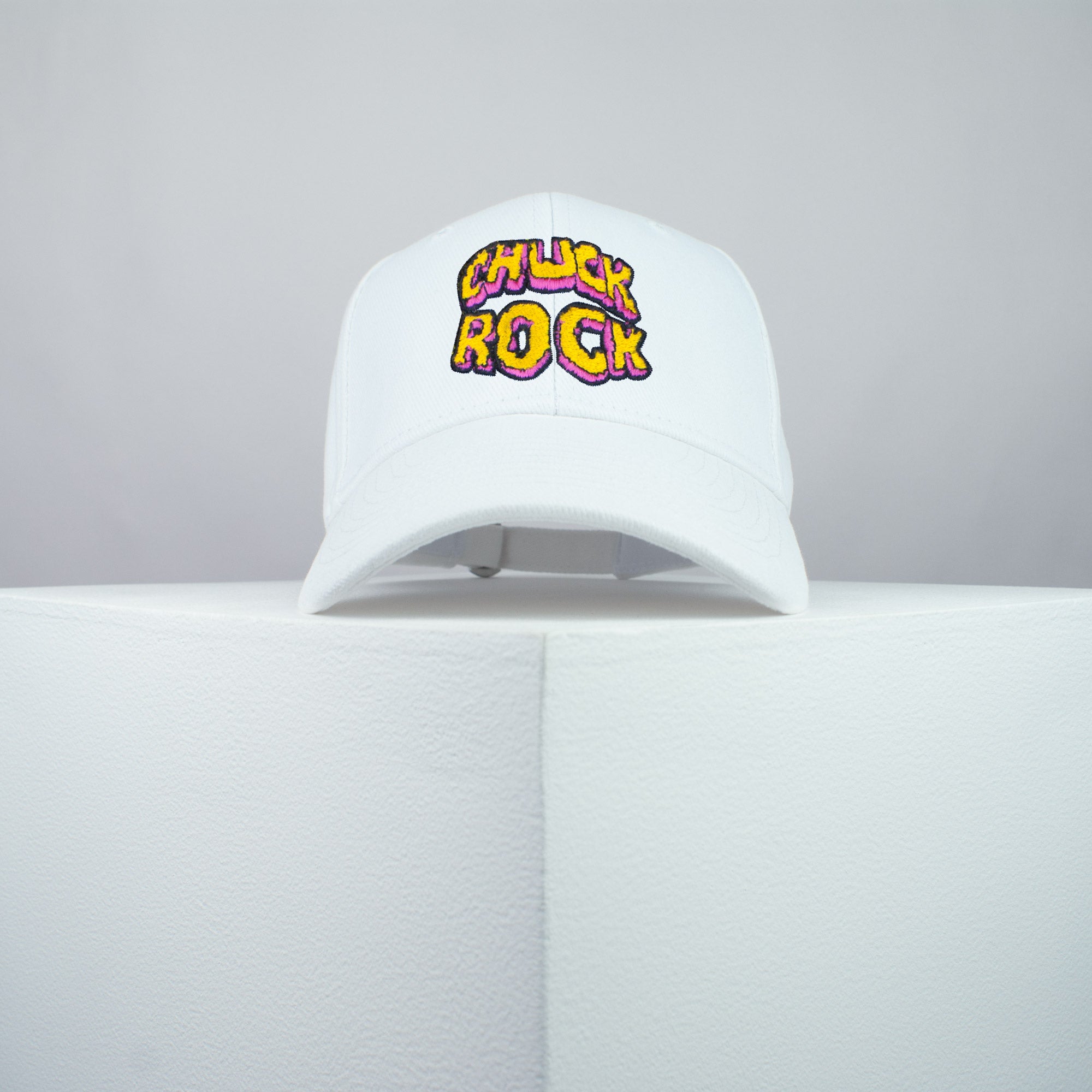 Chuck Rock Nintendo Gameboy game embroidered baseball cap white / retro / vintage / gamer / gaming / embroidery / patch / hat / dad hat / cap / iron on patch / embroidered patch / badge / applique / embroidered / punk patches / trucker hat / snapback / caps / dad hats / baseball hat / mens hat / womens hat / embroidered hat / dad cap / embroidered cap