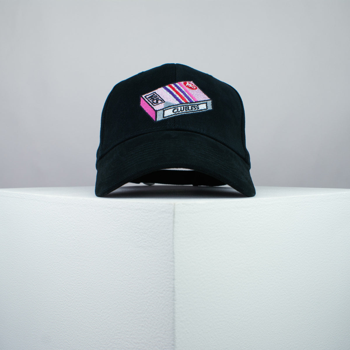 Clueless movie embroidered baseball cap black / Retro VHS / Cher / 90s / video / gift for her / embroidery / patch / dad / hat / cap / clothing // Hatty Hats / iron on patch / dad hat embroidered patch / badge / applique / embroidered / punk patches / trucker hat / snapback / caps / dad hats / baseball hat / mens hat / womens hat / embroidered hat / dad cap / embroidered cap
