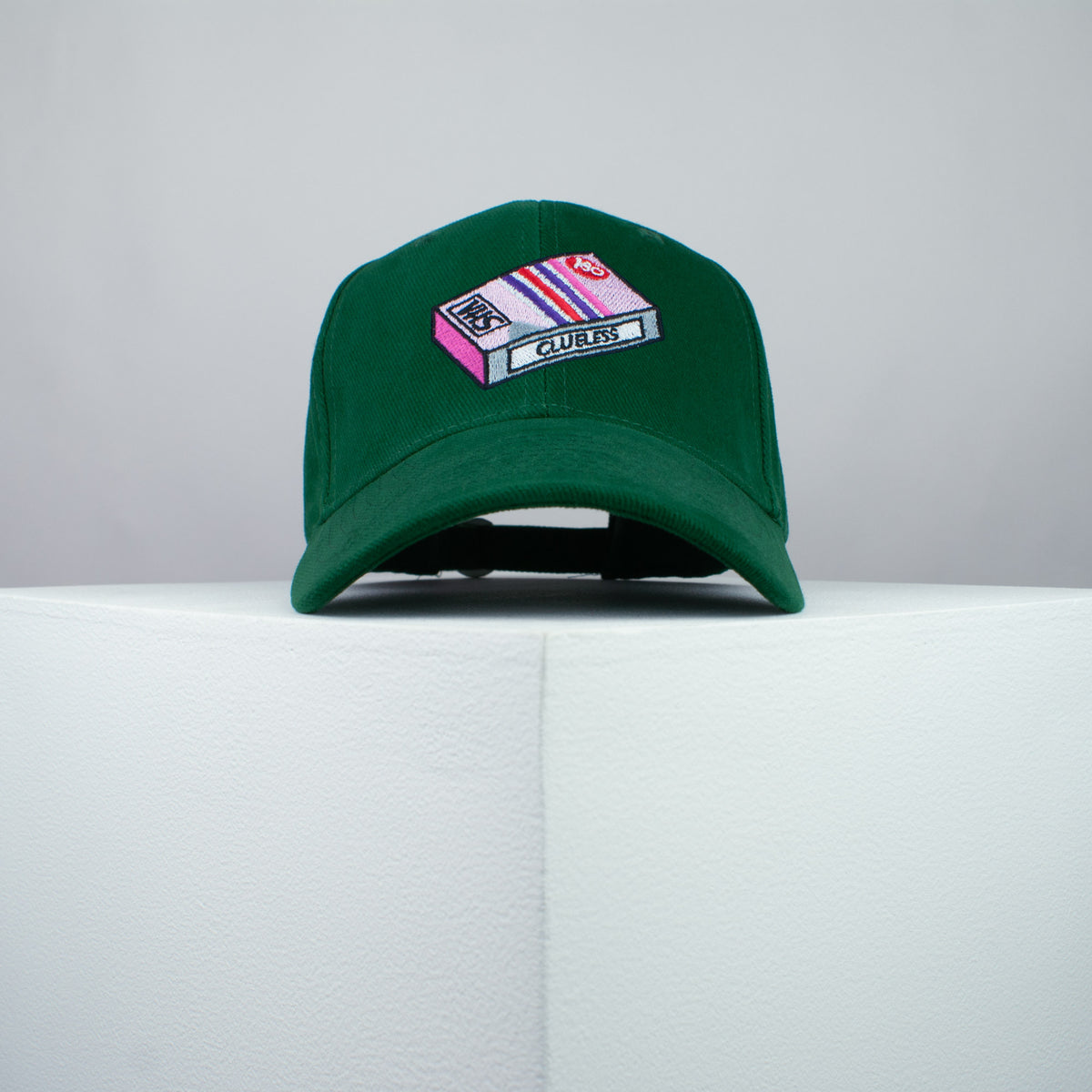 Clueless movie embroidered baseball cap green / Retro VHS / Cher / 90s / video / gift for her / embroidery / patch / dad / hat / cap / clothing // Hatty Hats / iron on patch / dad hat embroidered patch / badge / applique / embroidered / punk patches / trucker hat / snapback / caps / dad hats / baseball hat / mens hat / womens hat / embroidered hat / dad cap / embroidered cap