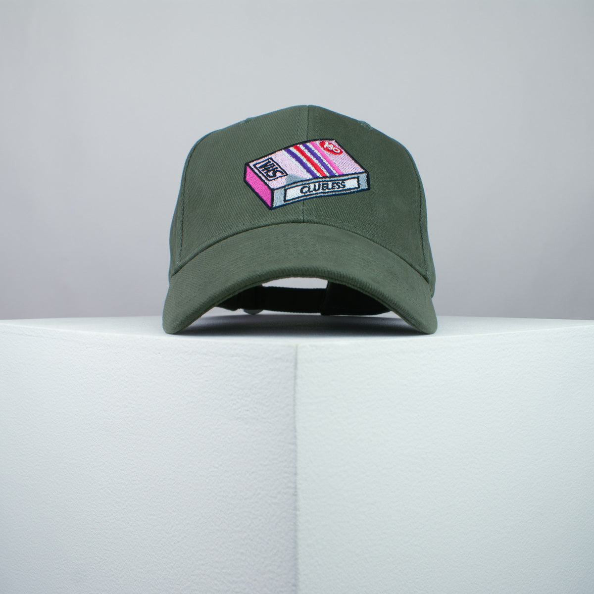Clueless movie embroidered baseball cap olive green / Retro VHS / Cher / 90s / video / gift for her / embroidery / patch / dad / hat / cap / clothing // Hatty Hats / iron on patch / dad hat embroidered patch / badge / applique / embroidered / punk patches / trucker hat / snapback / caps / dad hats / baseball hat / mens hat / womens hat / embroidered hat / dad cap / embroidered cap