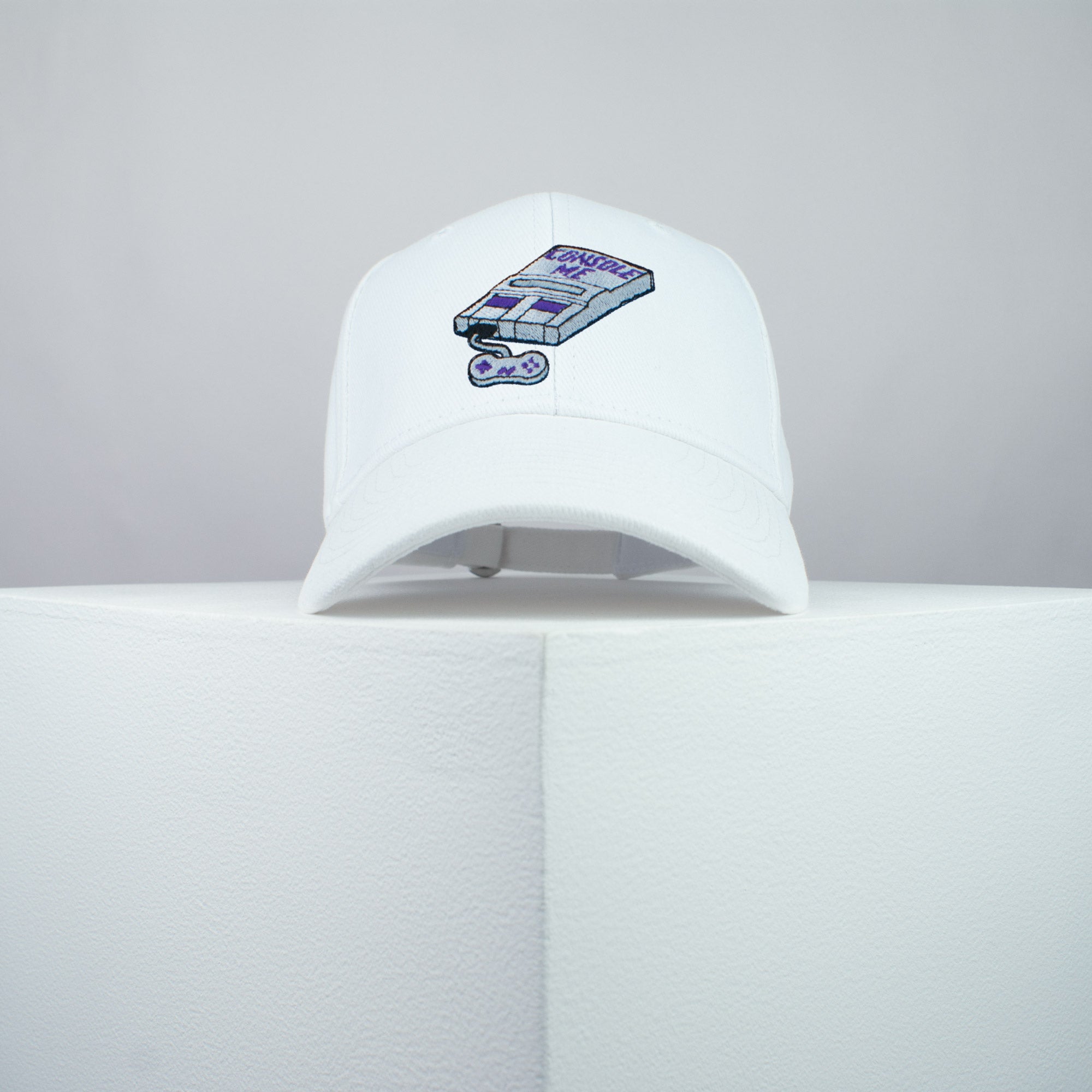 Console me embroidered baseball cap white / SNES / nintendo / N64 / gaming / gamer / embroidery / patch / dad / hat / cap / clothing // Hatty Hats / iron on patch / dad hat embroidered patch / badge / applique / embroidered / punk patches / trucker hat / snapback / caps / dad hats / baseball hat / mens hat / womens hat / embroidered hat / dad cap / embroidered cap
