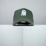 Crazy Ghost embroidered baseball cap olive green / halloween / spooky / costume / cute / embroidery / patch / hat / dad hat / cap / iron on patch / embroidered patch / badge / applique / embroidered / punk patches / trucker hat / snapback / caps / dad hats / baseball hat / mens hat / womens hat / embroidered hat / dad cap / embroidered cap