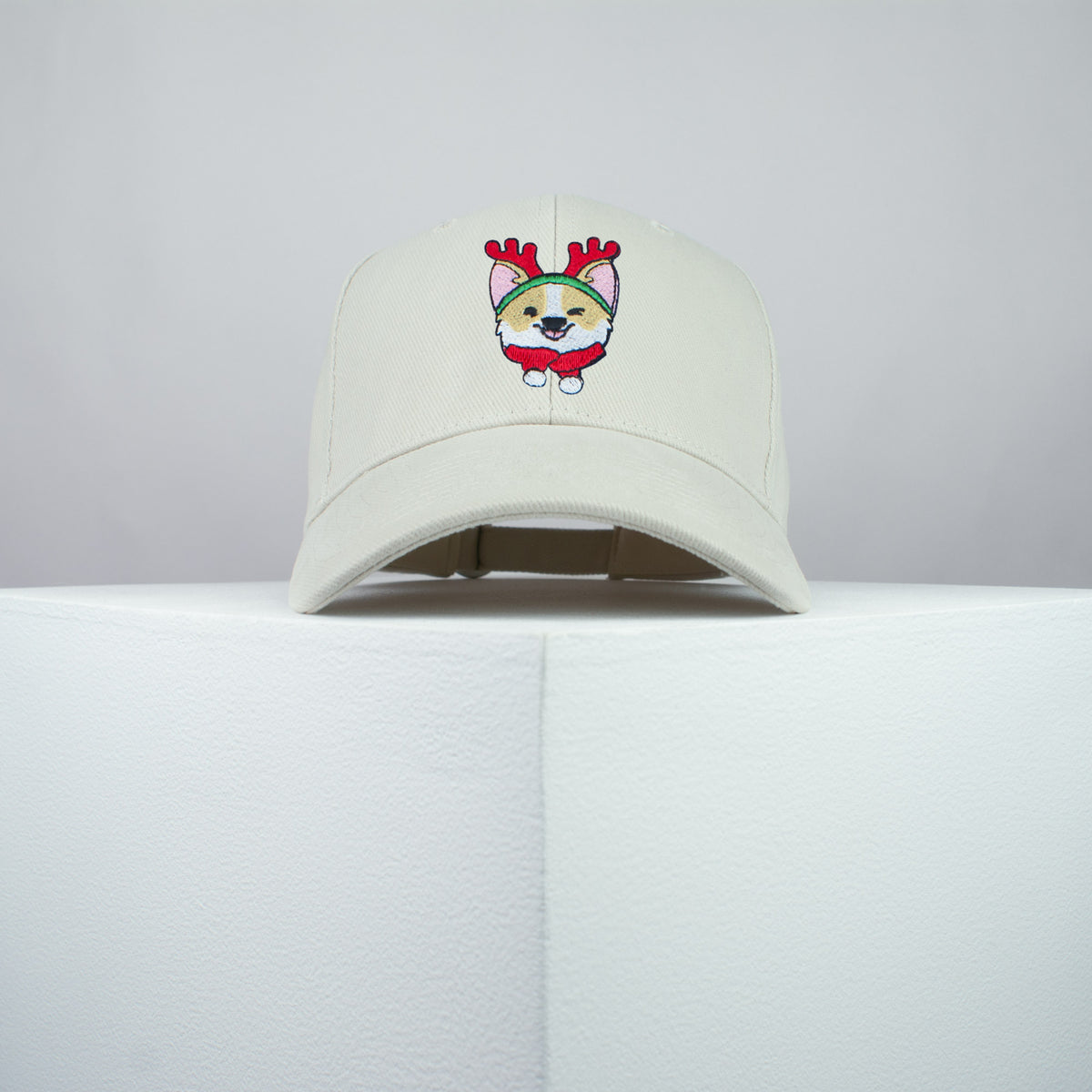 Cute Corgi Reindeer embroidered baseball cap beige / dog lover / puppy / pet / christmas / embroidery / patch / hat / dad hat / cap / iron on patch / embroidered patch / badge / applique / embroidered / punk patches / trucker hat / snapback / caps / dad hats / baseball hat / mens hat / womens hat / embroidered hat / dad cap / embroidered cap