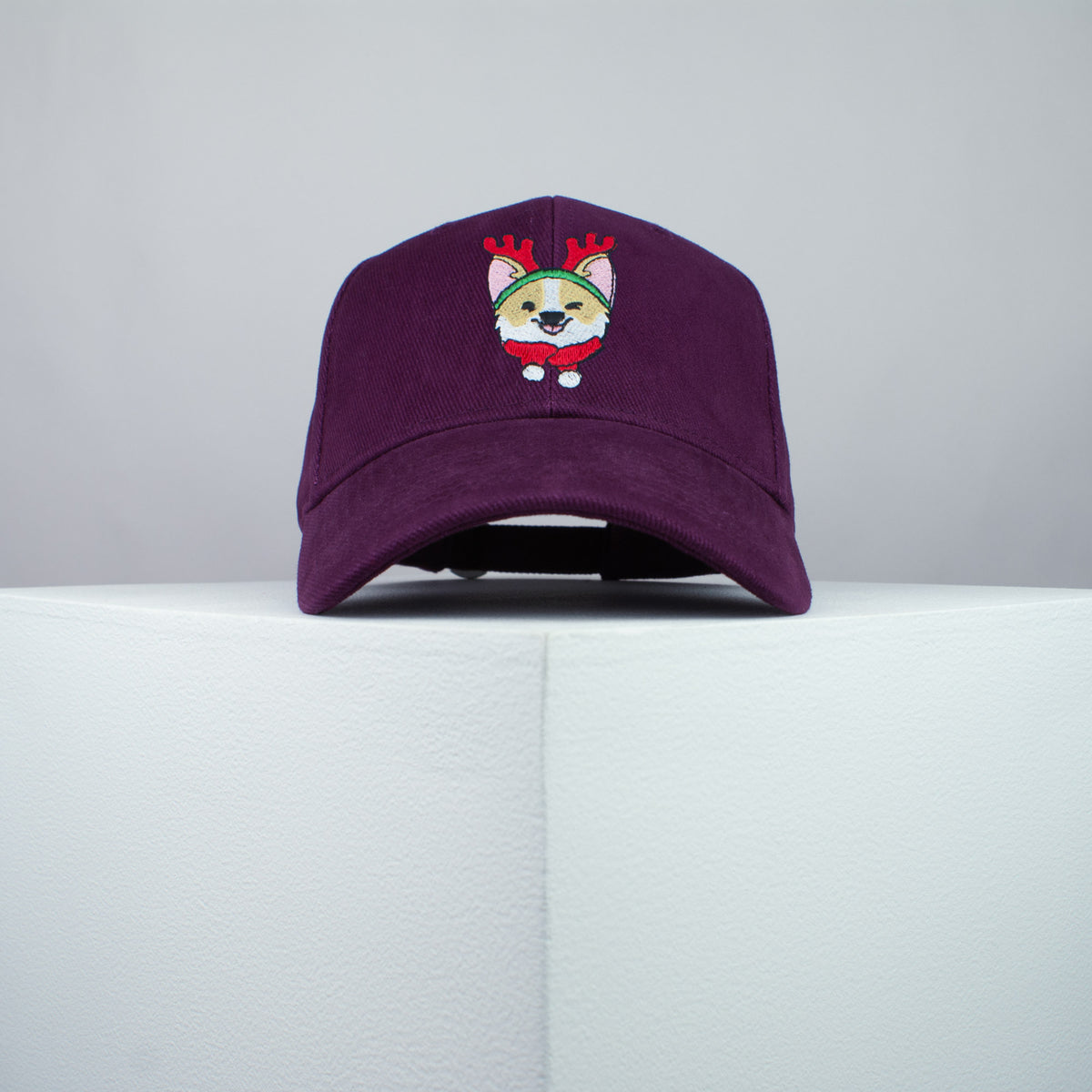 Cute Corgi Reindeer embroidered baseball cap burgundy / dog lover / puppy / pet / christmas / embroidery / patch / hat / dad hat / cap / iron on patch / embroidered patch / badge / applique / embroidered / punk patches / trucker hat / snapback / caps / dad hats / baseball hat / mens hat / womens hat / embroidered hat / dad cap / embroidered cap