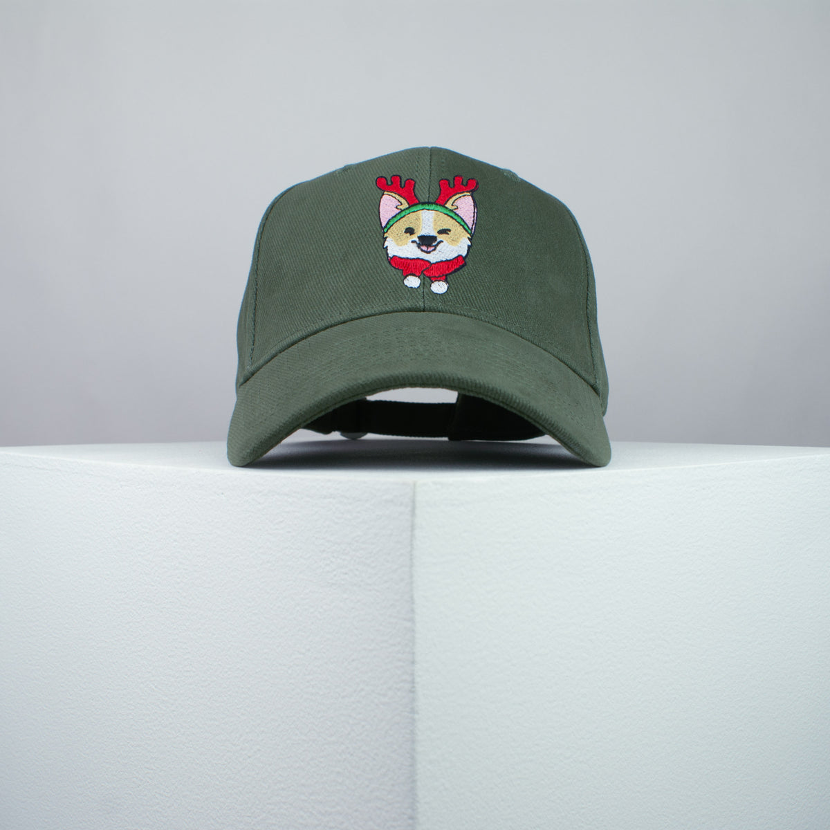 Cute Corgi Reindeer embroidered baseball cap olive green / dog lover / puppy / pet / christmas / embroidery / patch / hat / dad hat / cap / iron on patch / embroidered patch / badge / applique / embroidered / punk patches / trucker hat / snapback / caps / dad hats / baseball hat / mens hat / womens hat / embroidered hat / dad cap / embroidered cap