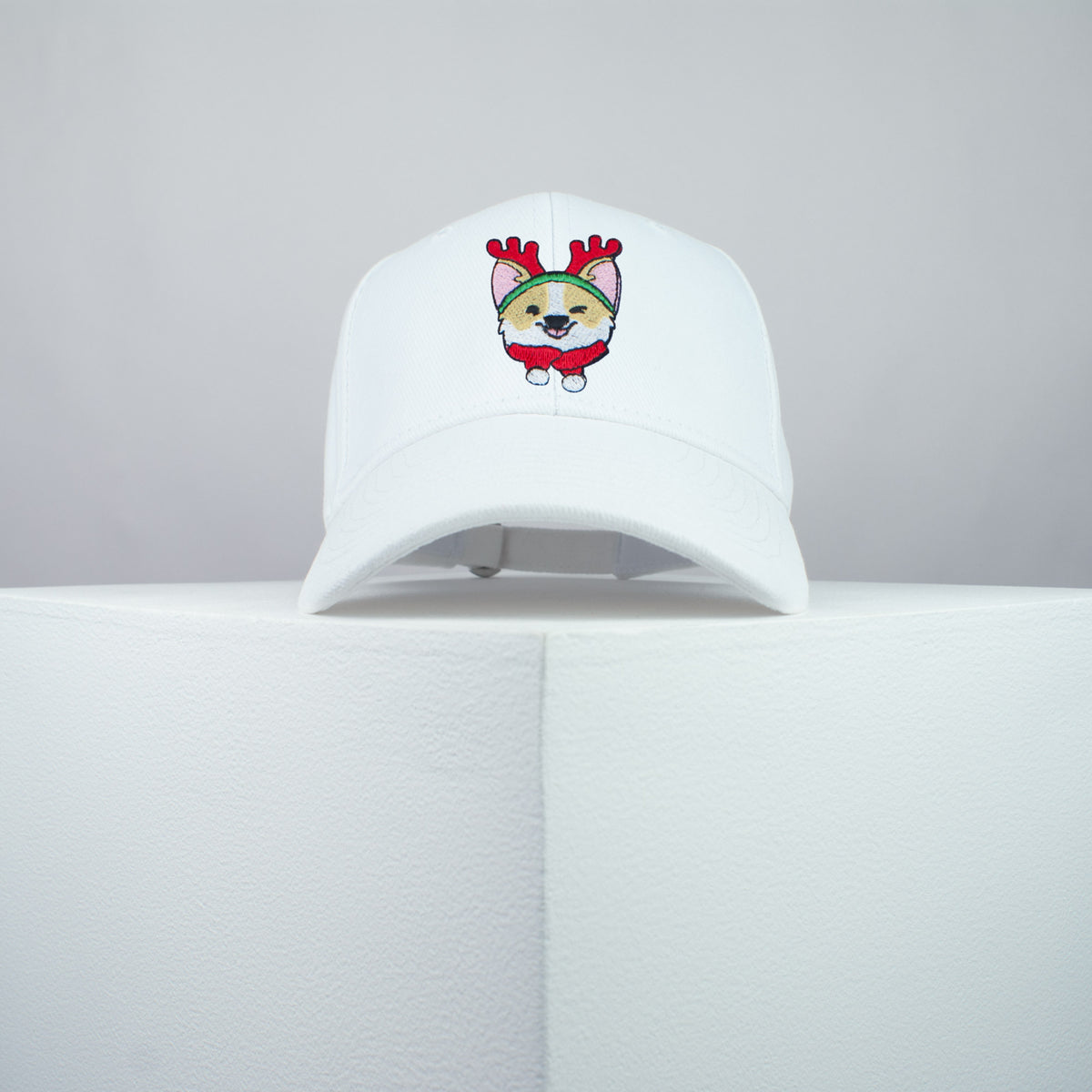 Cute Corgi Reindeer embroidered baseball cap white / dog lover / puppy / pet / christmas / embroidery / patch / hat / dad hat / cap / iron on patch / embroidered patch / badge / applique / embroidered / punk patches / trucker hat / snapback / caps / dad hats / baseball hat / mens hat / womens hat / embroidered hat / dad cap / embroidered cap