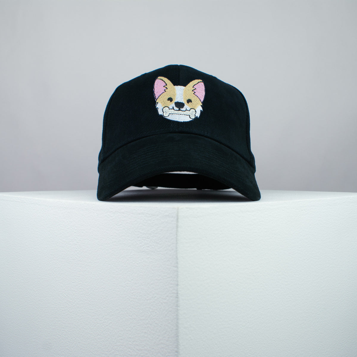 Cute Corgi bone embroidered baseball cap black / dog lover / puppy / pet / welsh / embroidery / patch / hat / dad hat / cap / iron on patch / embroidered patch / badge / applique / embroidered / punk patches / trucker hat / snapback / caps / dad hats / baseball hat / mens hat / womens hat / embroidered hat / dad cap / embroidered cap