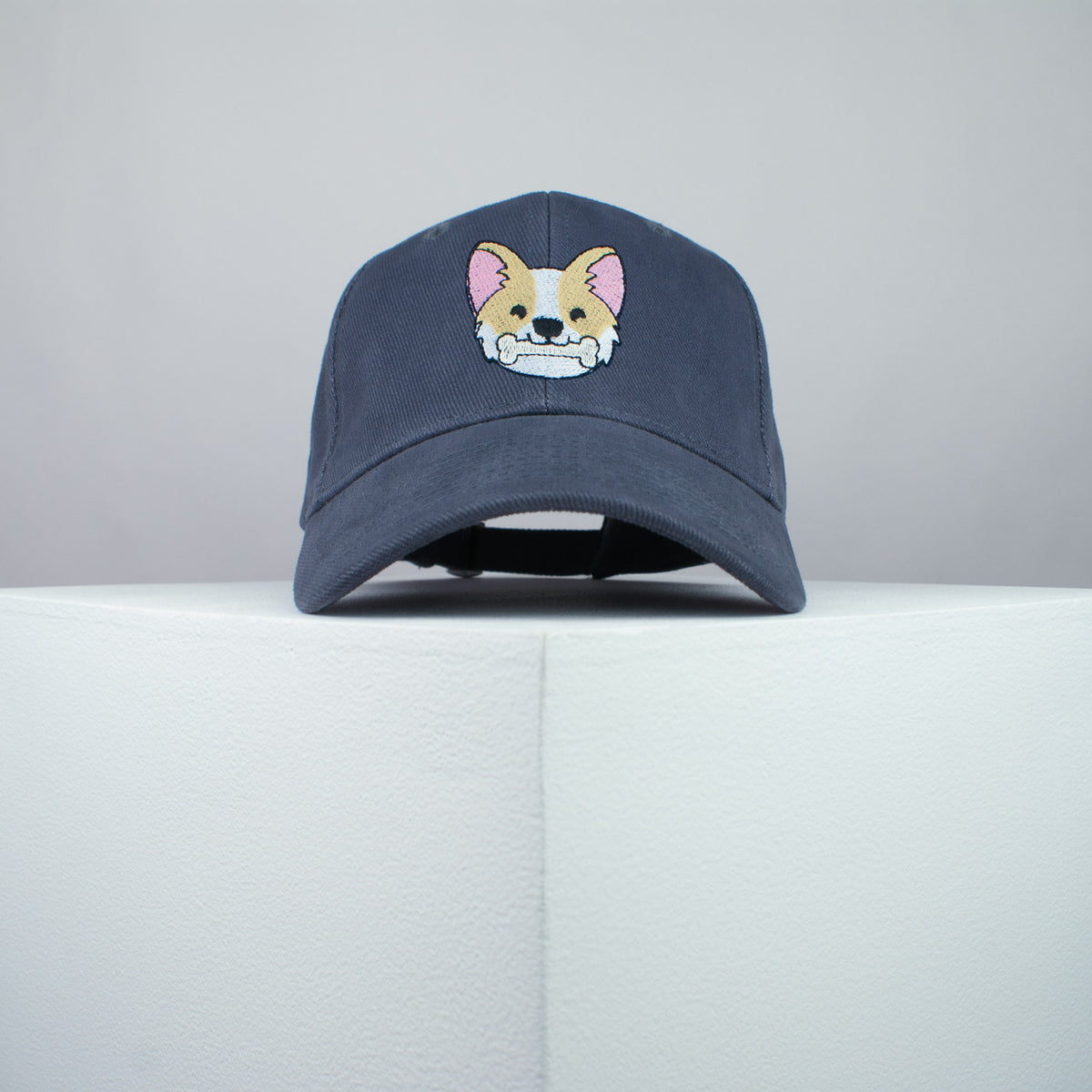 Cute Corgi bone embroidered baseball cap grey / dog lover / puppy / pet / welsh / embroidery / patch / hat / dad hat / cap / iron on patch / embroidered patch / badge / applique / embroidered / punk patches / trucker hat / snapback / caps / dad hats / baseball hat / mens hat / womens hat / embroidered hat / dad cap / embroidered cap