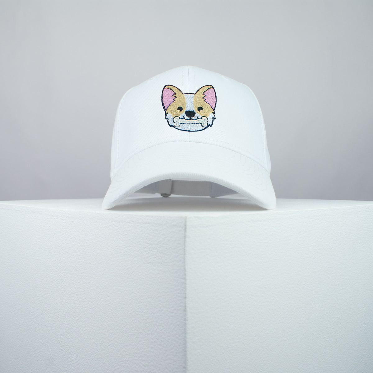 Cute Corgi bone embroidered baseball cap white / dog lover / puppy / pet / welsh / embroidery / patch / hat / dad hat / cap / iron on patch / embroidered patch / badge / applique / embroidered / punk patches / trucker hat / snapback / caps / dad hats / baseball hat / mens hat / womens hat / embroidered hat / dad cap / embroidered cap