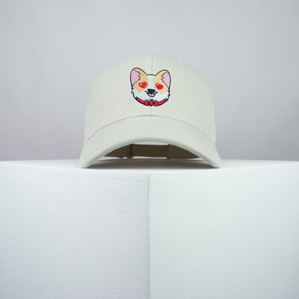 Cute Corgi hearts embroidered baseball cap beige / dog lover / puppy / pet / welsh / embroidery / patch / hat / dad hat / cap / iron on patch / embroidered patch / badge / applique / embroidered / punk patches / trucker hat / snapback / caps / dad hats / baseball hat / mens hat / womens hat / embroidered hat / dad cap / embroidered cap