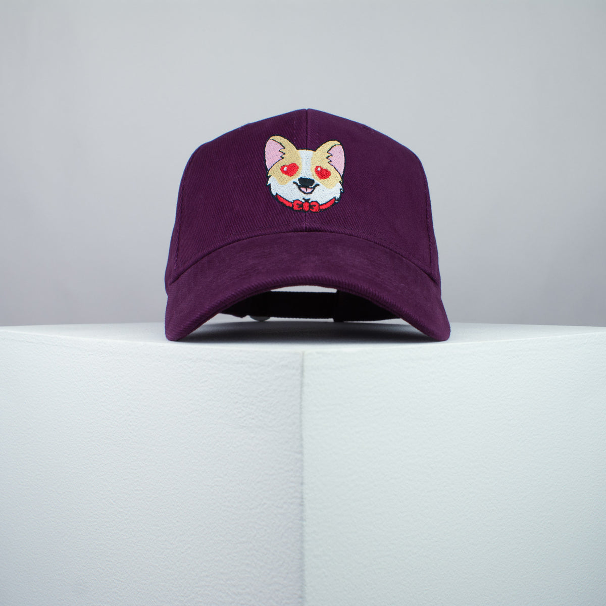 Cute Corgi hearts embroidered baseball cap burgundy / dog lover / puppy / pet / welsh / embroidery / patch / hat / dad hat / cap / iron on patch / embroidered patch / badge / applique / embroidered / punk patches / trucker hat / snapback / caps / dad hats / baseball hat / mens hat / womens hat / embroidered hat / dad cap / embroidered cap