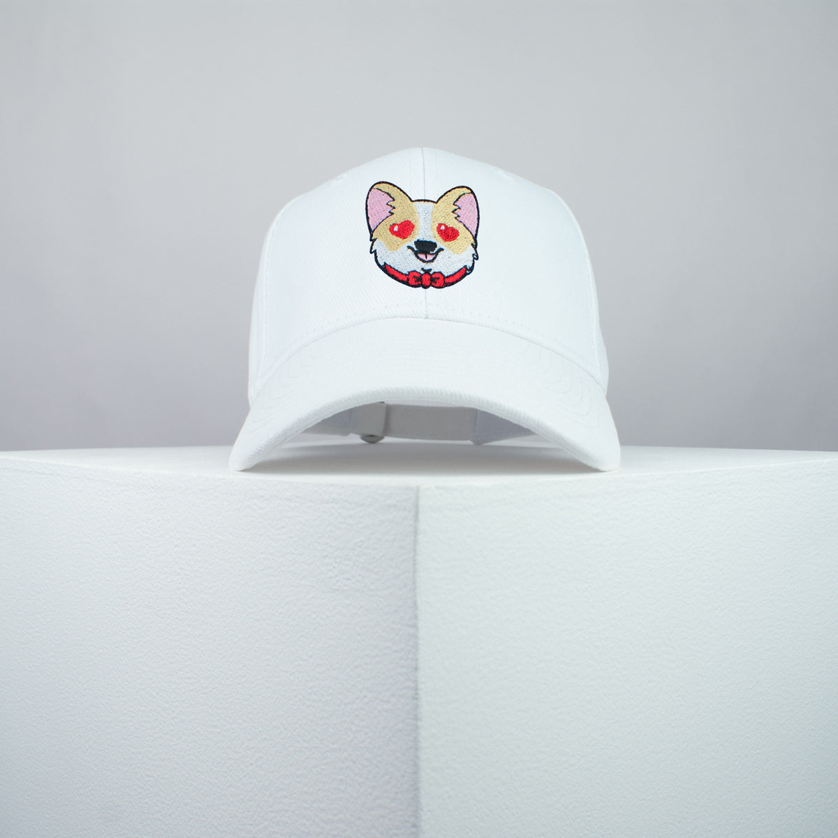 Cute Corgi hearts embroidered baseball cap white / dog lover / puppy / pet / welsh / embroidery / patch / hat / dad hat / cap / iron on patch / embroidered patch / badge / applique / embroidered / punk patches / trucker hat / snapback / caps / dad hats / baseball hat / mens hat / womens hat / embroidered hat / dad cap / embroidered cap