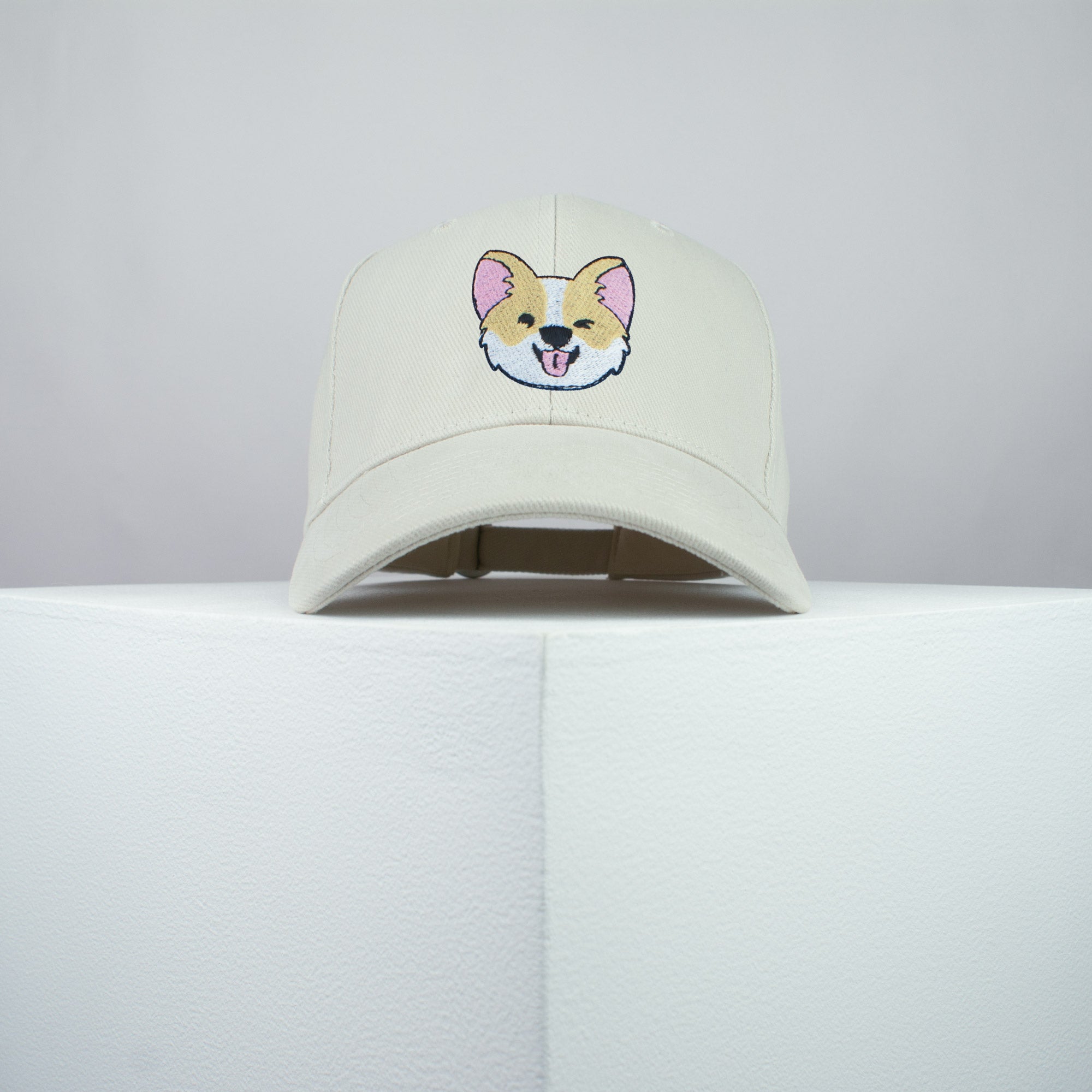 Cute Corgi wink embroidered baseball cap beige / dog lover / puppy / pet / welsh / embroidery / patch / hat / dad hat / cap / iron on patch / embroidered patch / badge / applique / embroidered / punk patches / trucker hat / snapback / caps / dad hats / baseball hat / mens hat / womens hat / embroidered hat / dad cap / embroidered cap