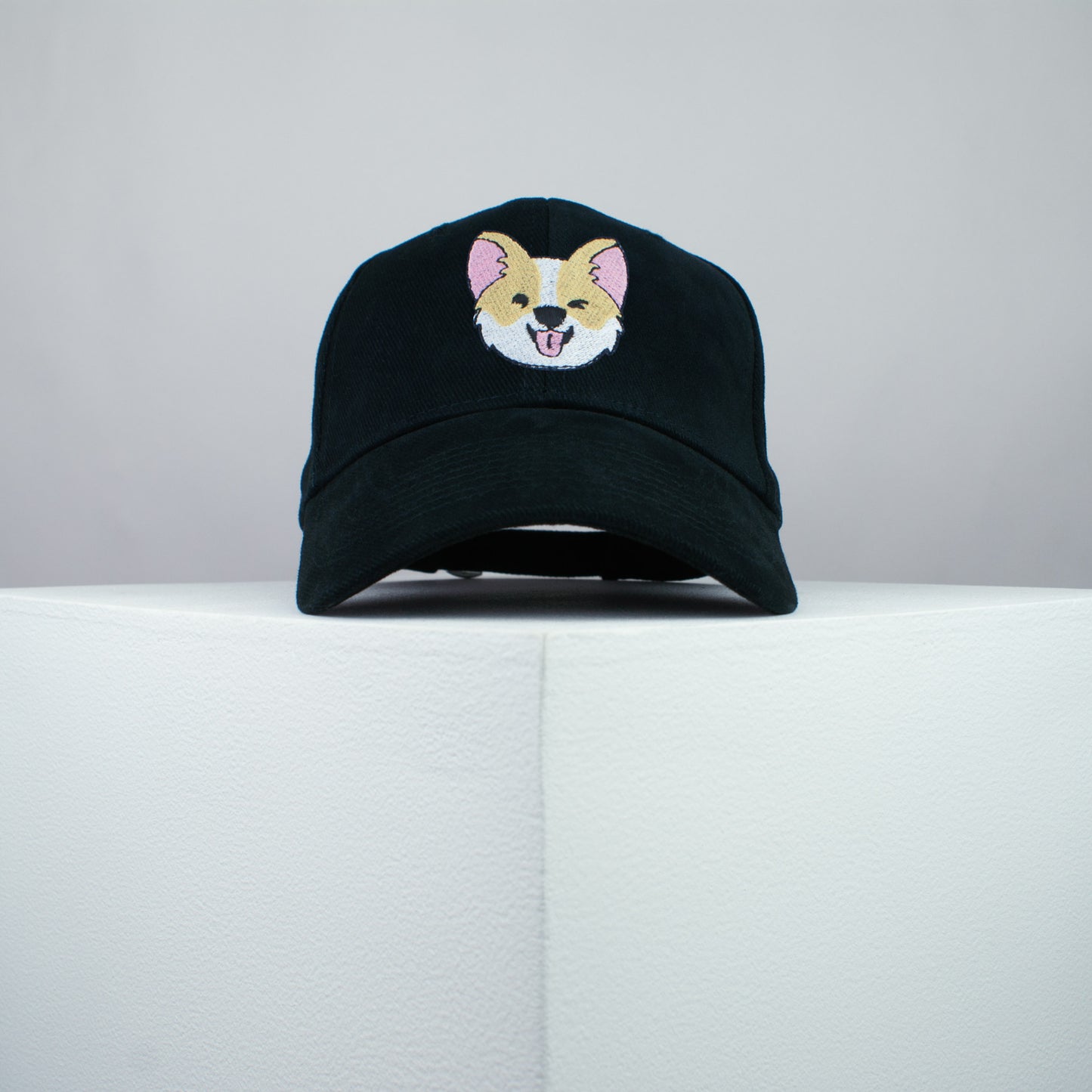 Cute Corgi wink embroidered baseball cap black / dog lover / puppy / pet / welsh / embroidery / patch / hat / dad hat / cap / iron on patch / embroidered patch / badge / applique / embroidered / punk patches / trucker hat / snapback / caps / dad hats / baseball hat / mens hat / womens hat / embroidered hat / dad cap / embroidered cap