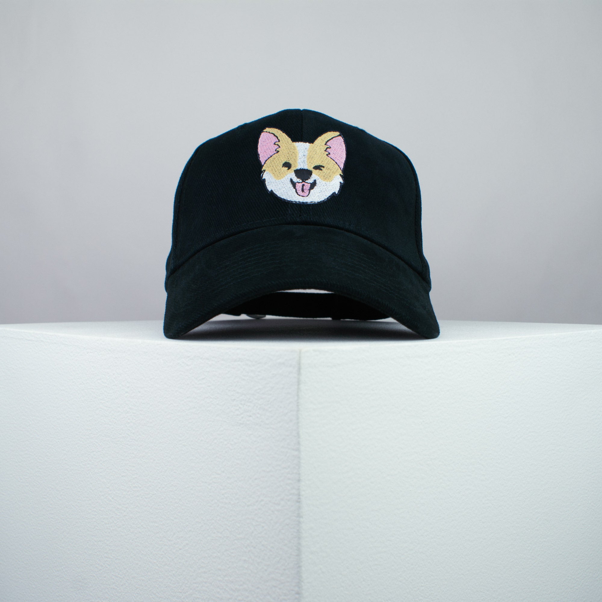 Cute Corgi wink embroidered baseball cap black / dog lover / puppy / pet / welsh / embroidery / patch / hat / dad hat / cap / iron on patch / embroidered patch / badge / applique / embroidered / punk patches / trucker hat / snapback / caps / dad hats / baseball hat / mens hat / womens hat / embroidered hat / dad cap / embroidered cap