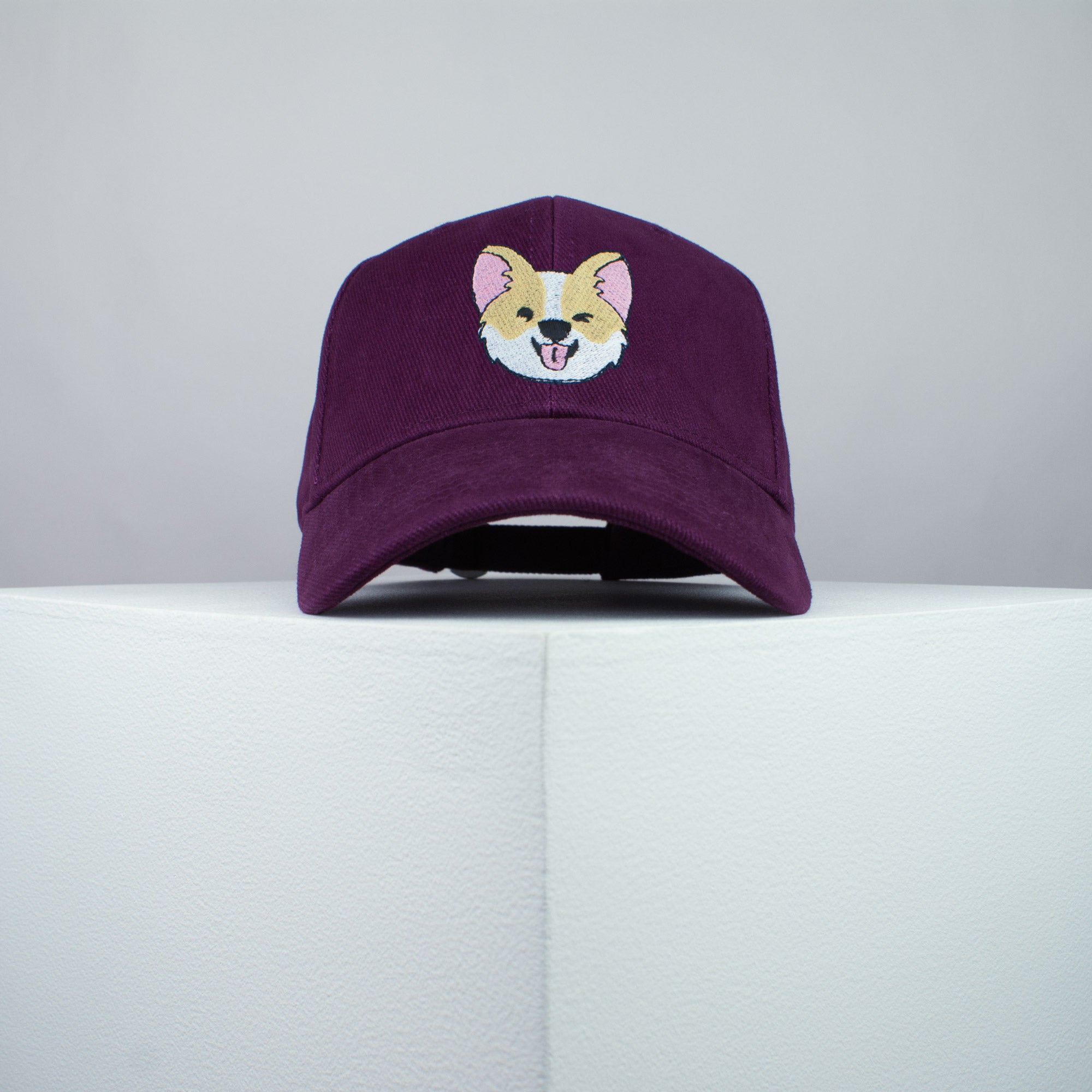 Cute Corgi wink embroidered baseball cap burgundy / dog lover / puppy / pet / welsh / embroidery / patch / hat / dad hat / cap / iron on patch / embroidered patch / badge / applique / embroidered / punk patches / trucker hat / snapback / caps / dad hats / baseball hat / mens hat / womens hat / embroidered hat / dad cap / embroidered cap
