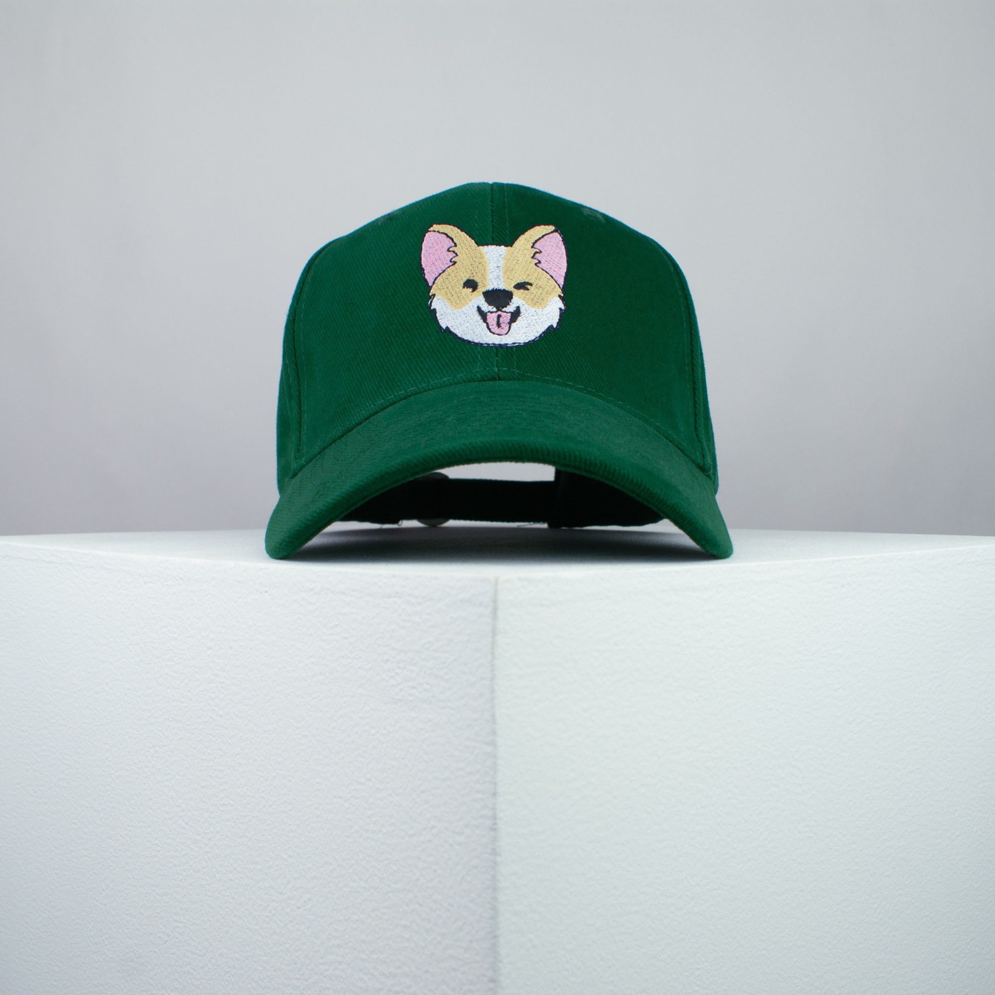 Cute Corgi wink embroidered baseball cap green / dog lover / puppy / pet / welsh / embroidery / patch / hat / dad hat / cap / iron on patch / embroidered patch / badge / applique / embroidered / punk patches / trucker hat / snapback / caps / dad hats / baseball hat / mens hat / womens hat / embroidered hat / dad cap / embroidered cap