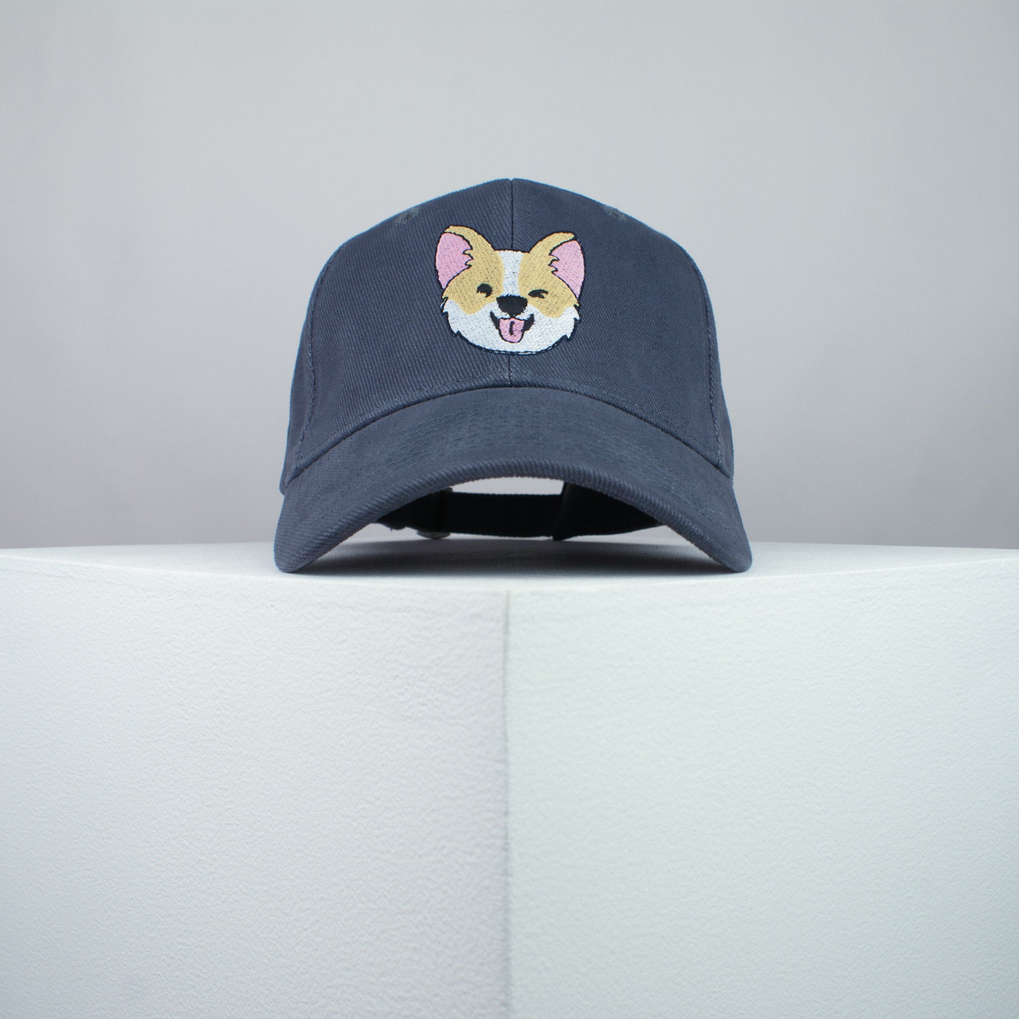 Cute Corgi wink embroidered baseball cap grey / dog lover / puppy / pet / welsh / embroidery / patch / hat / dad hat / cap / iron on patch / embroidered patch / badge / applique / embroidered / punk patches / trucker hat / snapback / caps / dad hats / baseball hat / mens hat / womens hat / embroidered hat / dad cap / embroidered cap