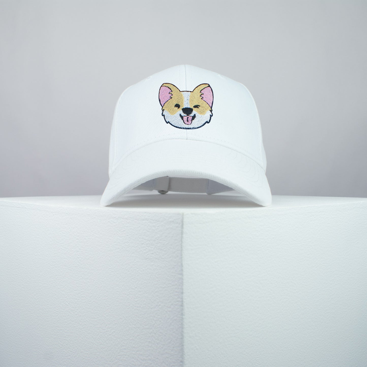 Cute Corgi wink embroidered baseball cap white / dog lover / puppy / pet / welsh / embroidery / patch / hat / dad hat / cap / iron on patch / embroidered patch / badge / applique / embroidered / punk patches / trucker hat / snapback / caps / dad hats / baseball hat / mens hat / womens hat / embroidered hat / dad cap / embroidered cap