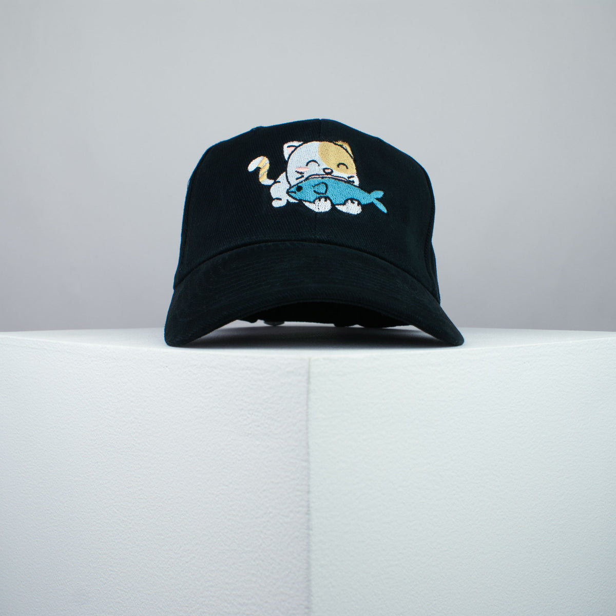 Cute Eating Kitty embroidered baseball cap black / cat / kitten / fish / dog / embroidery / patch / hat / dad hat / cap / iron on patch / embroidered patch / badge / applique / embroidered / punk patches / trucker hat / snapback / caps / dad hats / baseball hat / mens hat / womens hat / embroidered hat / dad cap / embroidered cap