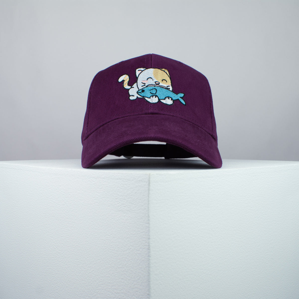 Cute Eating Kitty embroidered baseball cap burgundy / cat / kitten / fish / dog / embroidery / patch / hat / dad hat / cap / iron on patch / embroidered patch / badge / applique / embroidered / punk patches / trucker hat / snapback / caps / dad hats / baseball hat / mens hat / womens hat / embroidered hat / dad cap / embroidered cap