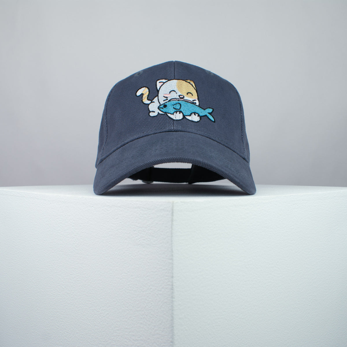Cute Eating Kitty embroidered baseball cap grey / cat / kitten / fish / dog / embroidery / patch / hat / dad hat / cap / iron on patch / embroidered patch / badge / applique / embroidered / punk patches / trucker hat / snapback / caps / dad hats / baseball hat / mens hat / womens hat / embroidered hat / dad cap / embroidered cap