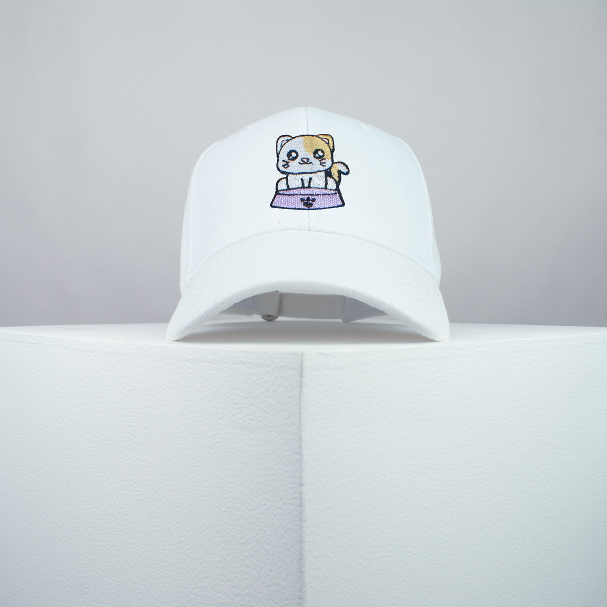 Cute Hungry Kitty embroidered baseball cap white / cat / kitten / bowl / dog / embroidery / patch / hat / dad hat / cap / iron on patch / embroidered patch / badge / applique / embroidered / punk patches / trucker hat / snapback / caps / dad hats / baseball hat / mens hat / womens hat / embroidered hat / dad cap / embroidered cap