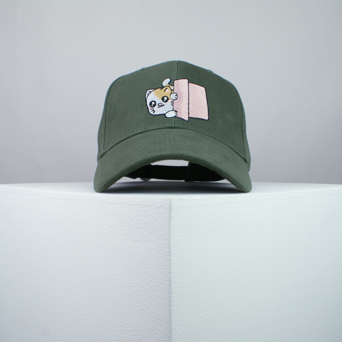 Cute Nosey Kitty embroidered baseball cap olive green / cat / kitten / pet / dog / embroidery / patch / hat / dad hat / cap / iron on patch / embroidered patch / badge / applique / embroidered / punk patches / trucker hat / snapback / caps / dad hats / baseball hat / mens hat / womens hat / embroidered hat / dad cap / embroidered cap