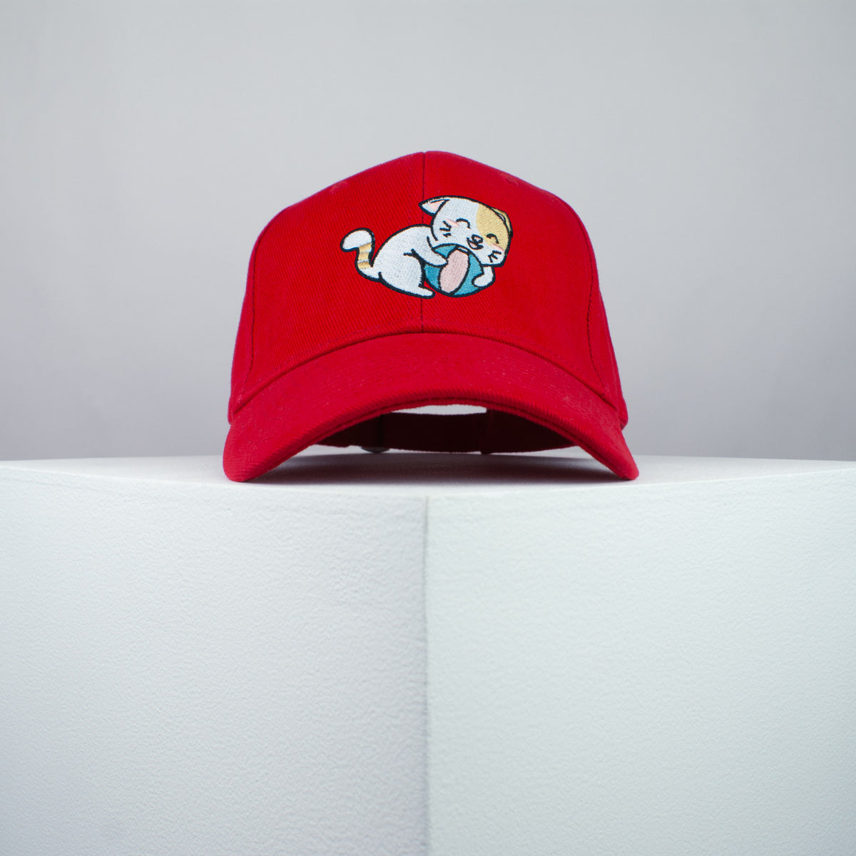 Cute playtime kitty embroidered baseball cap red / cat / kitten / ball / dog / embroidery / patch / hat / dad hat / cap / iron on patch / embroidered patch / badge / applique / embroidered / punk patches / trucker hat / snapback / caps / dad hats / baseball hat / mens hat / womens hat / embroidered hat / dad cap / embroidered cap