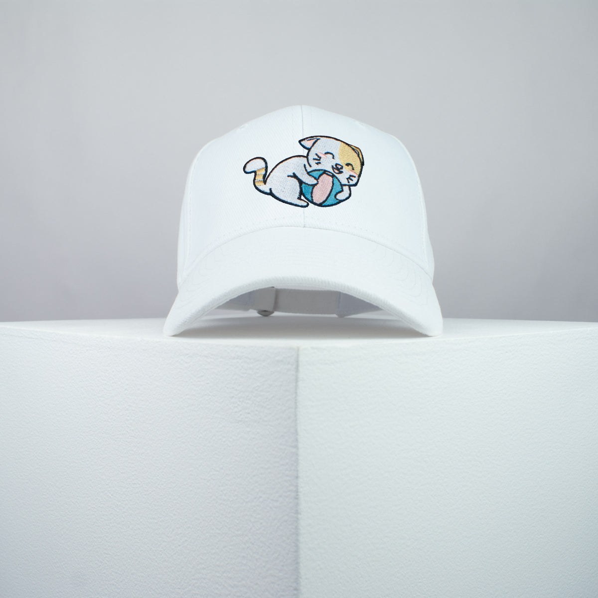 Cute playtime kitty embroidered baseball cap white / cat / kitten / ball / dog / embroidery / patch / hat / dad hat / cap / iron on patch / embroidered patch / badge / applique / embroidered / punk patches / trucker hat / snapback / caps / dad hats / baseball hat / mens hat / womens hat / embroidered hat / dad cap / embroidered cap