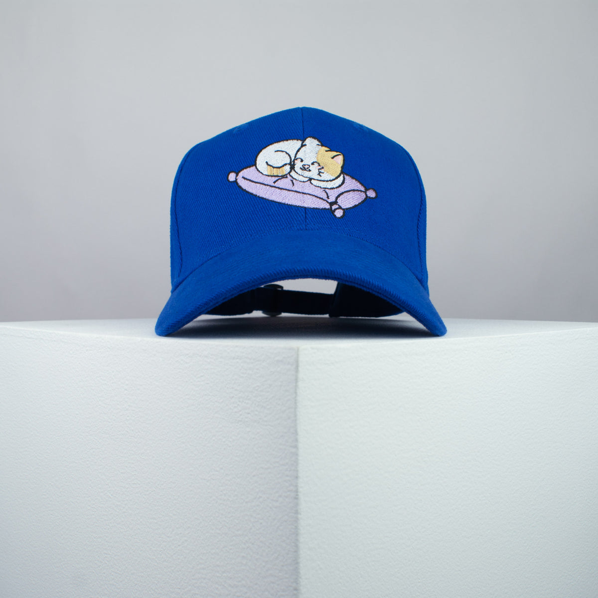 Cute sleeping kitty embroidered baseball cap blue / cat / kitten / pillow / dog / embroidery / patch / hat / dad hat / cap / iron on patch / embroidered patch / badge / applique / embroidered / punk patches / trucker hat / snapback / caps / dad hats / baseball hat / mens hat / womens hat / embroidered hat / dad cap / embroidered cap