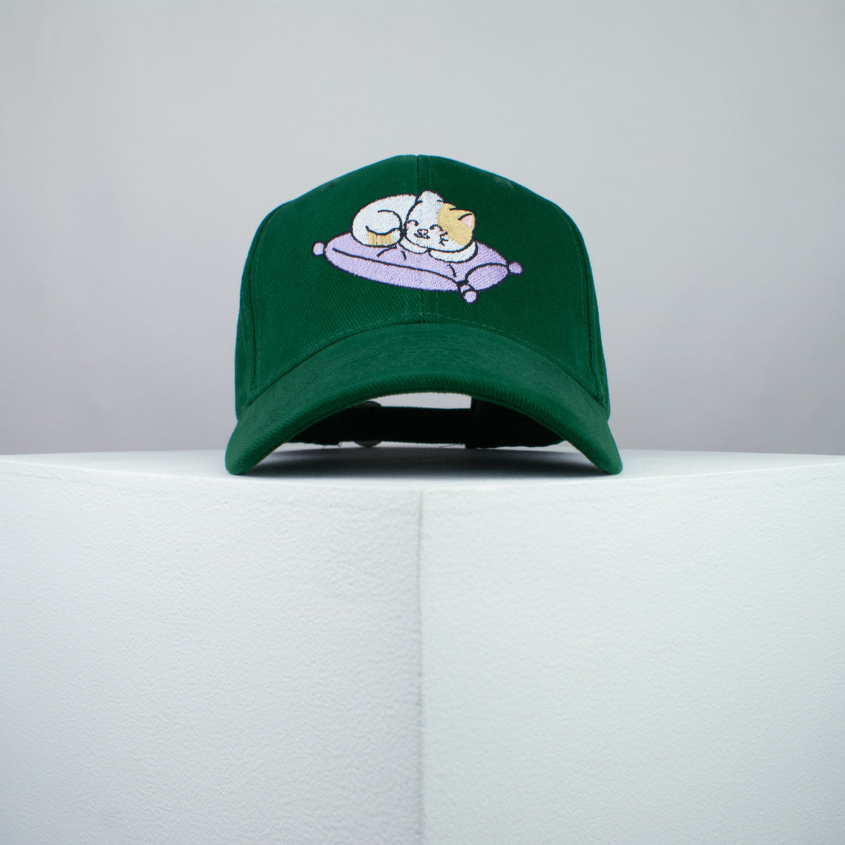 Cute sleeping kitty embroidered baseball cap green / cat / kitten / pillow / dog / embroidery / patch / hat / dad hat / cap / iron on patch / embroidered patch / badge / applique / embroidered / punk patches / trucker hat / snapback / caps / dad hats / baseball hat / mens hat / womens hat / embroidered hat / dad cap / embroidered cap