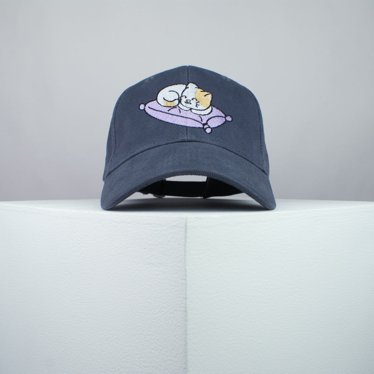 Cute sleeping kitty embroidered baseball cap grey / cat / kitten / pillow / dog / embroidery / patch / hat / dad hat / cap / iron on patch / embroidered patch / badge / applique / embroidered / punk patches / trucker hat / snapback / caps / dad hats / baseball hat / mens hat / womens hat / embroidered hat / dad cap / embroidered cap